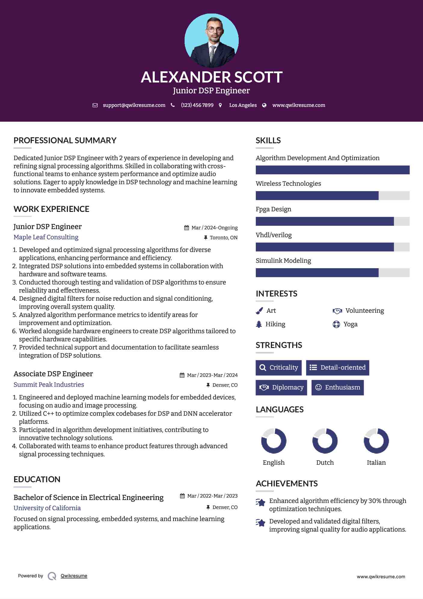 Junior DSP Engineer Resume Model