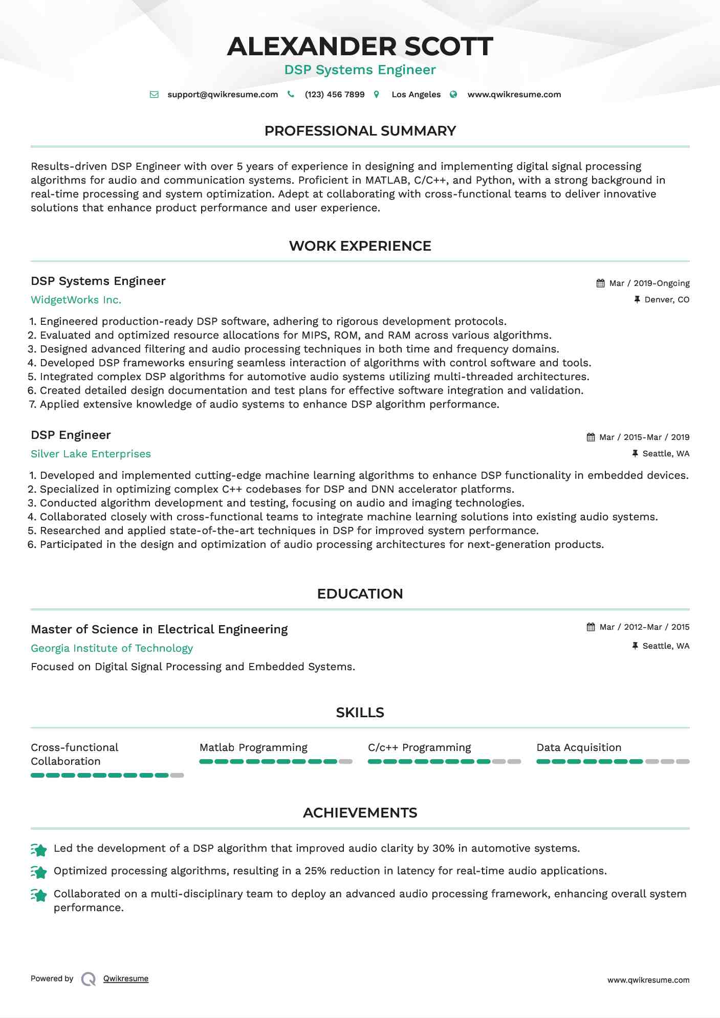 DSP Systems Engineer Resume Format
