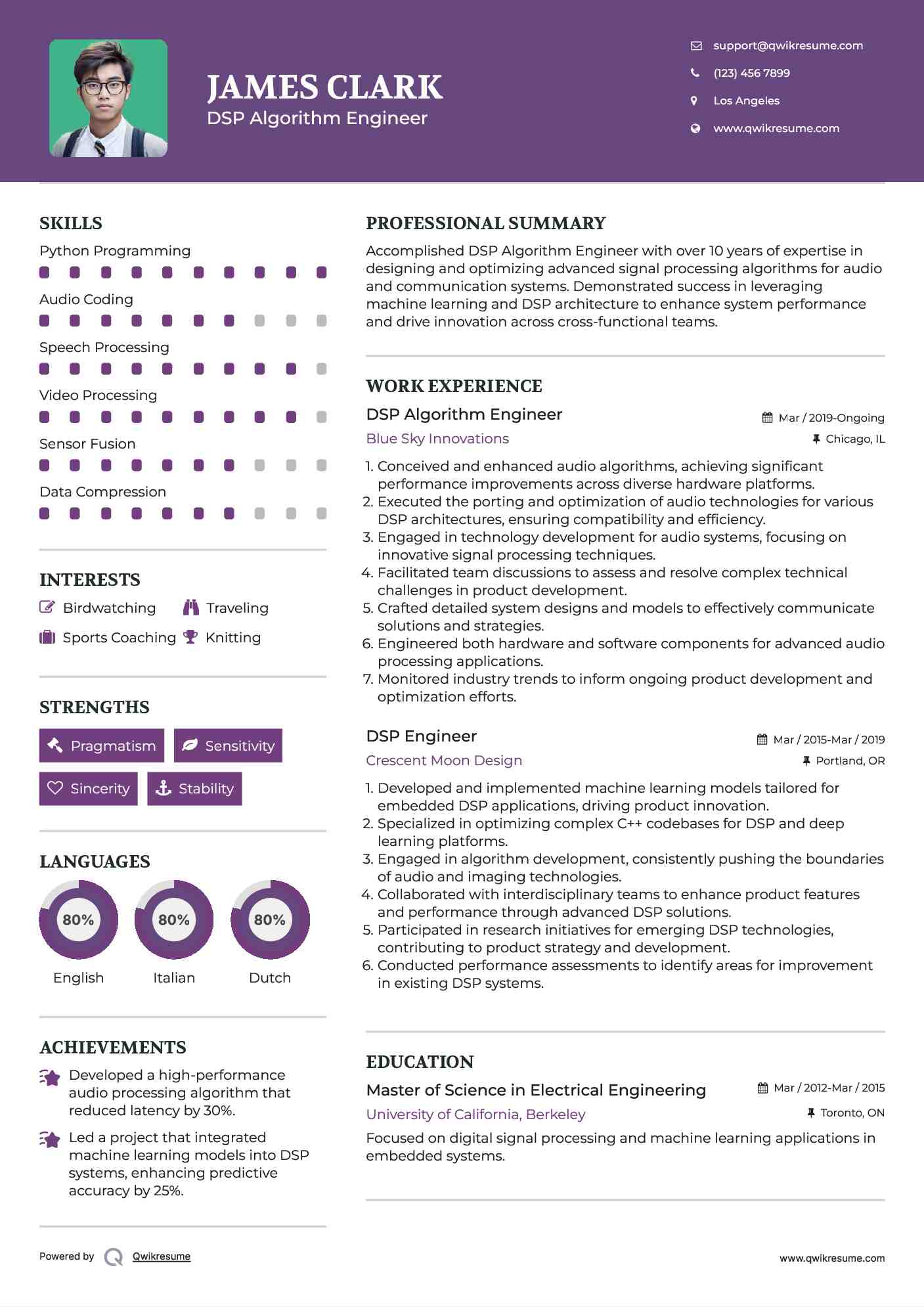 DSP Algorithm Engineer Resume Example