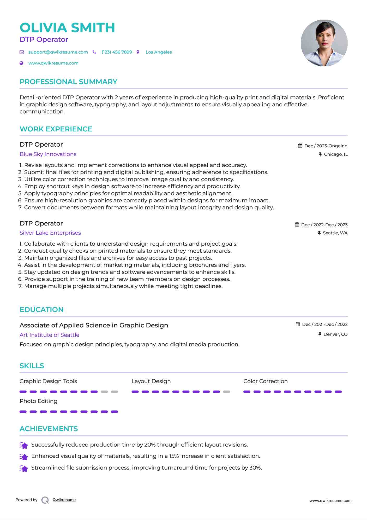DTP Operator Resume Example