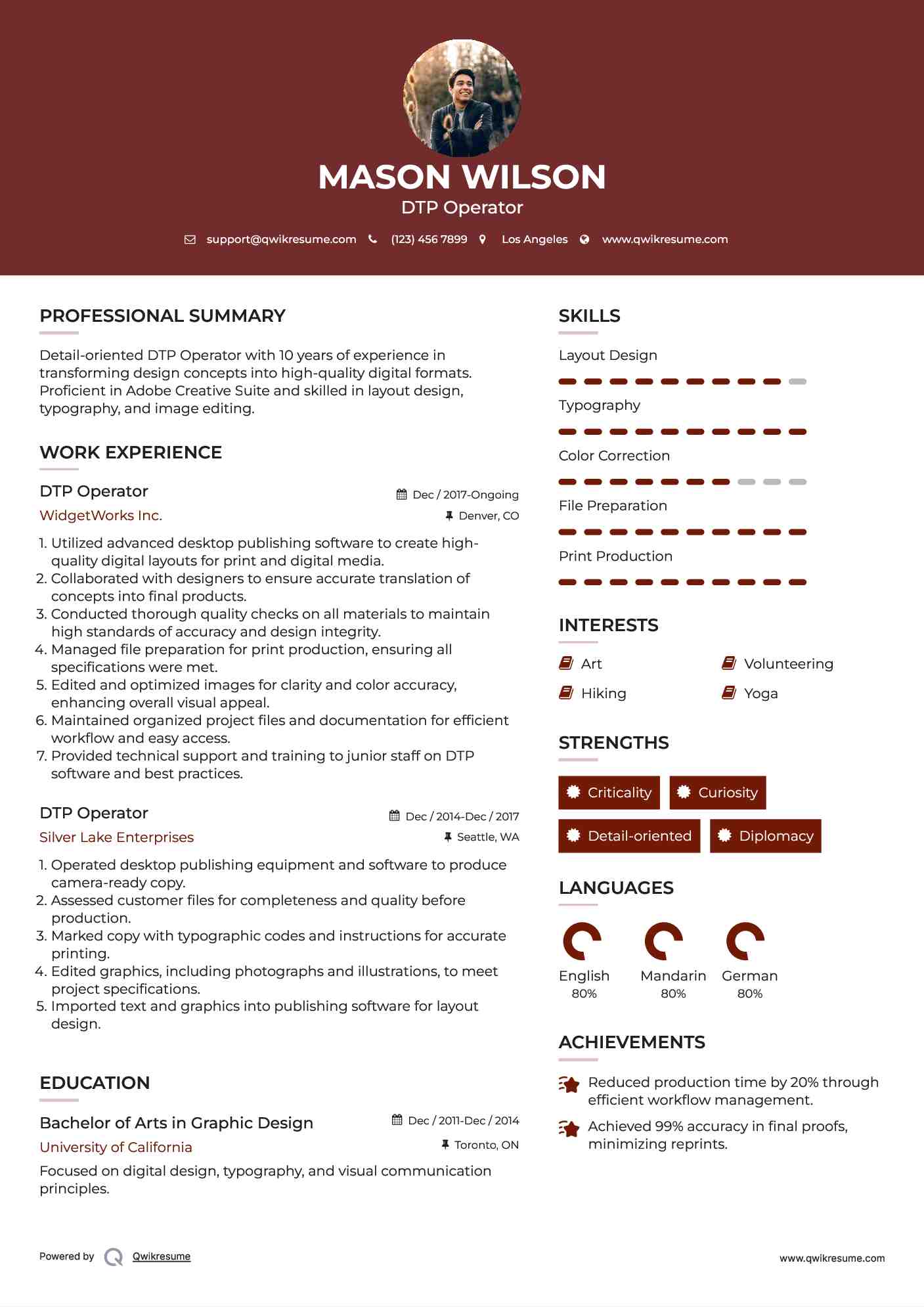 DTP Operator Resume Example