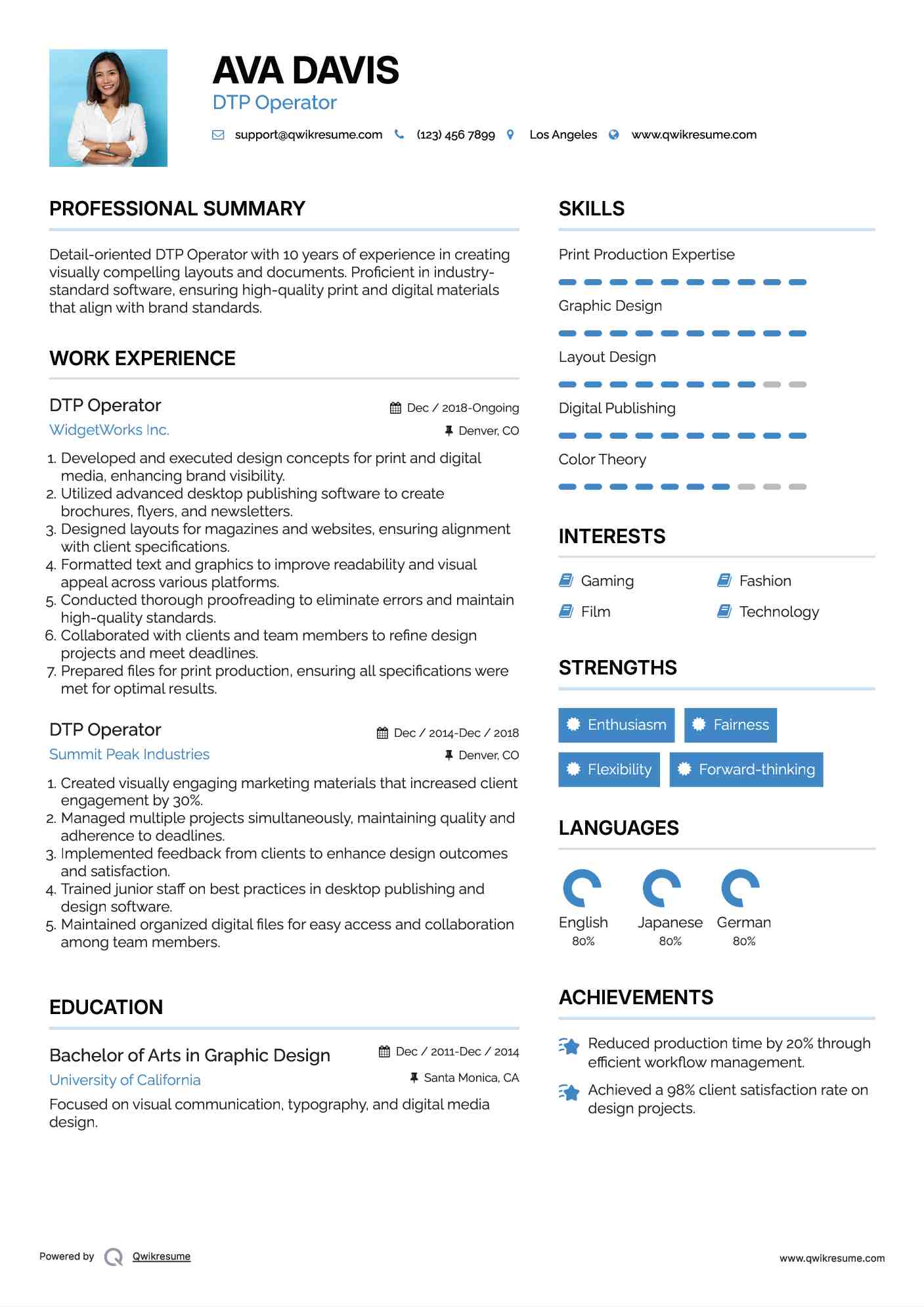DTP Operator Resume Template