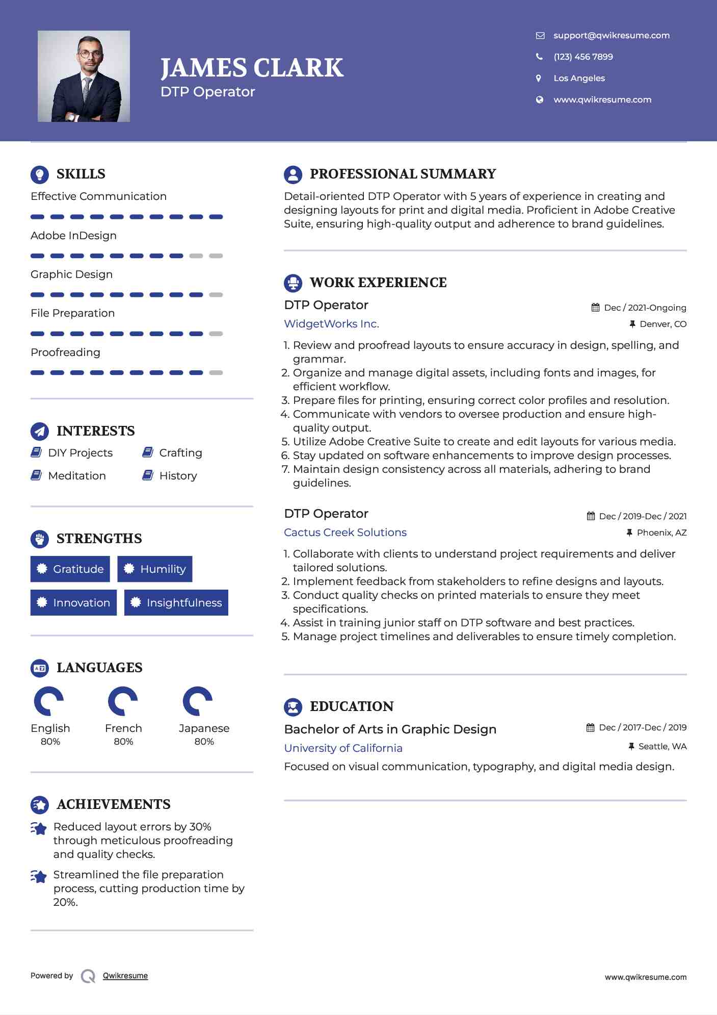 DTP Operator Resume Example