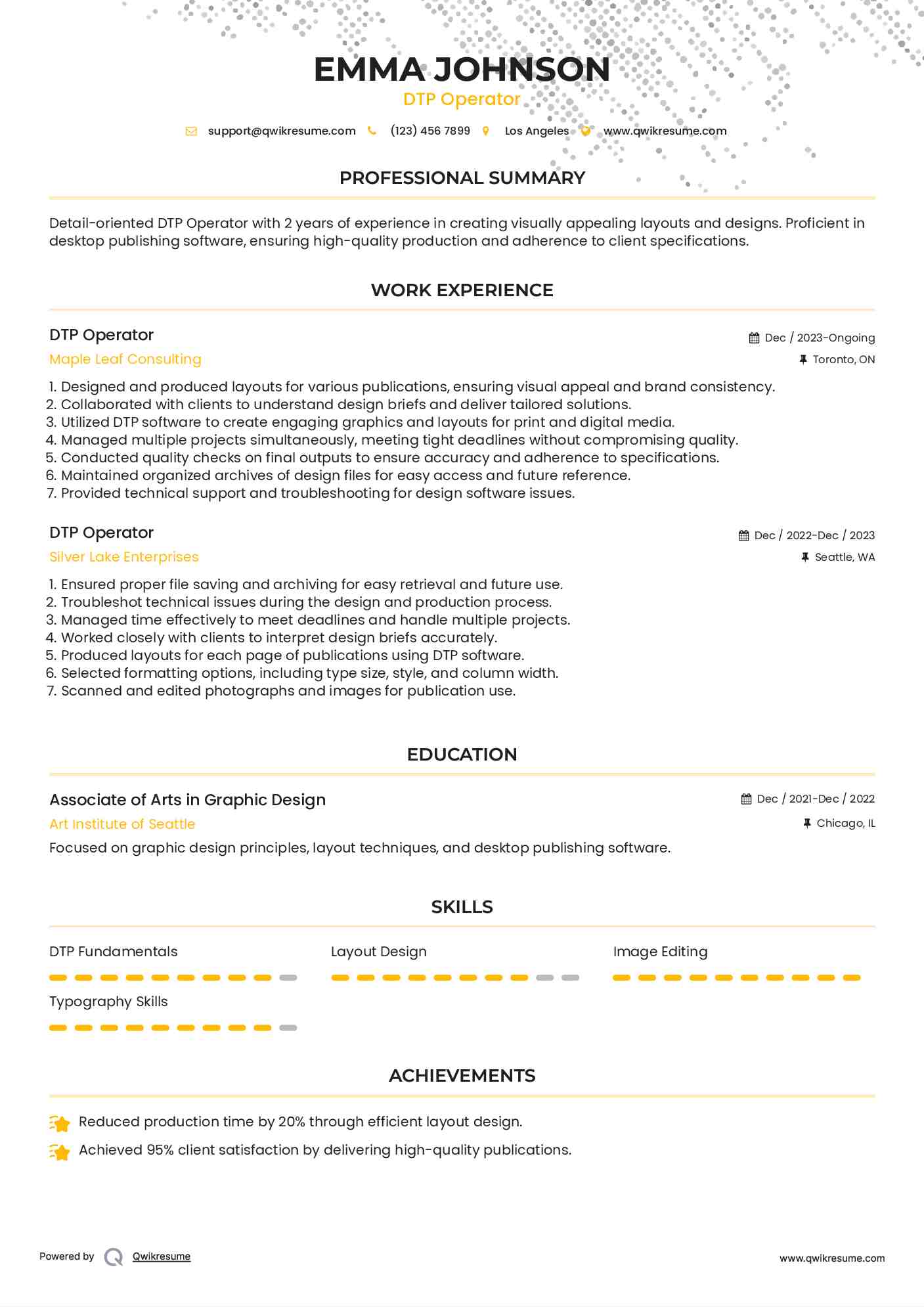 DTP Operator Resume Model