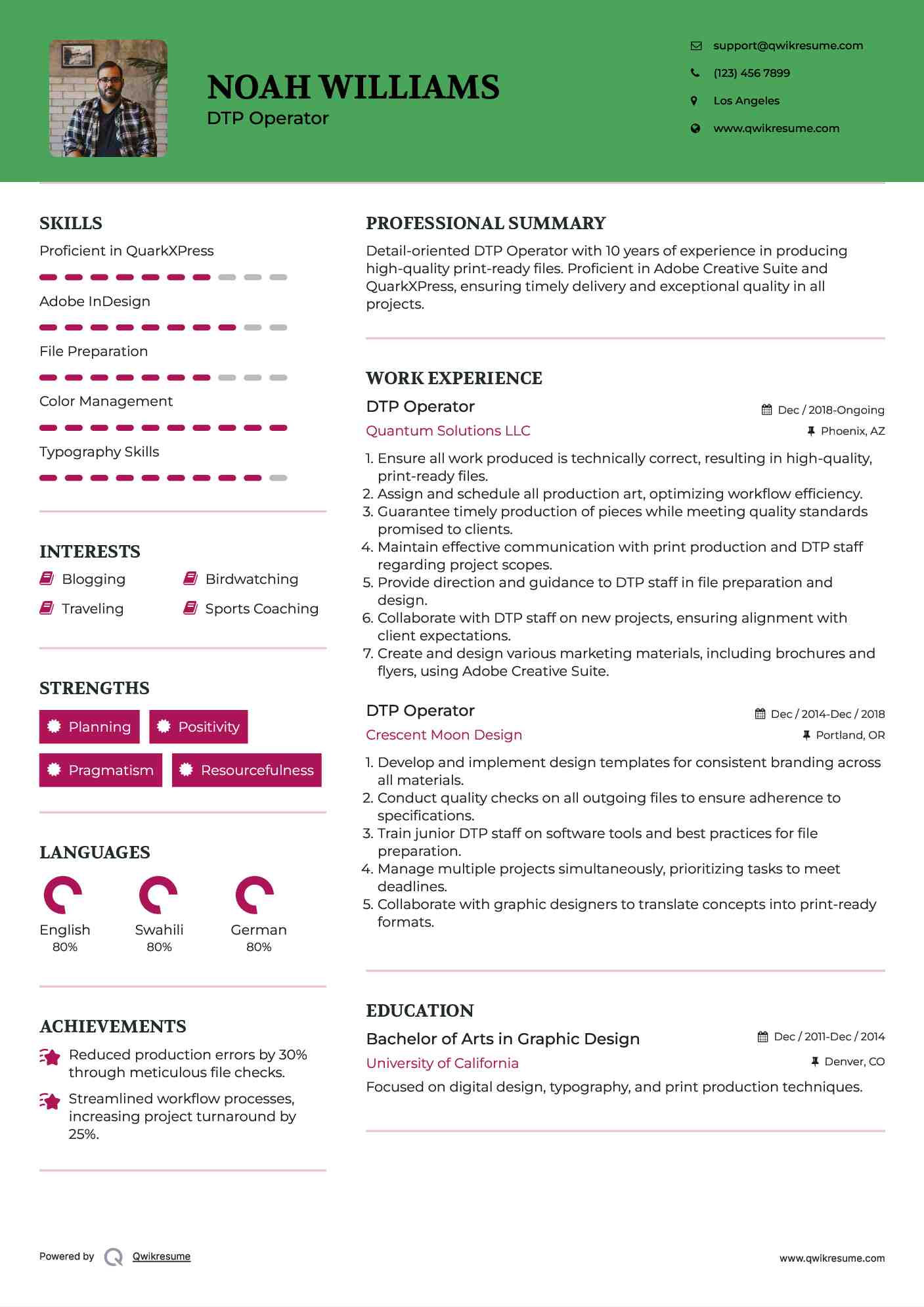 DTP Operator Resume Format
