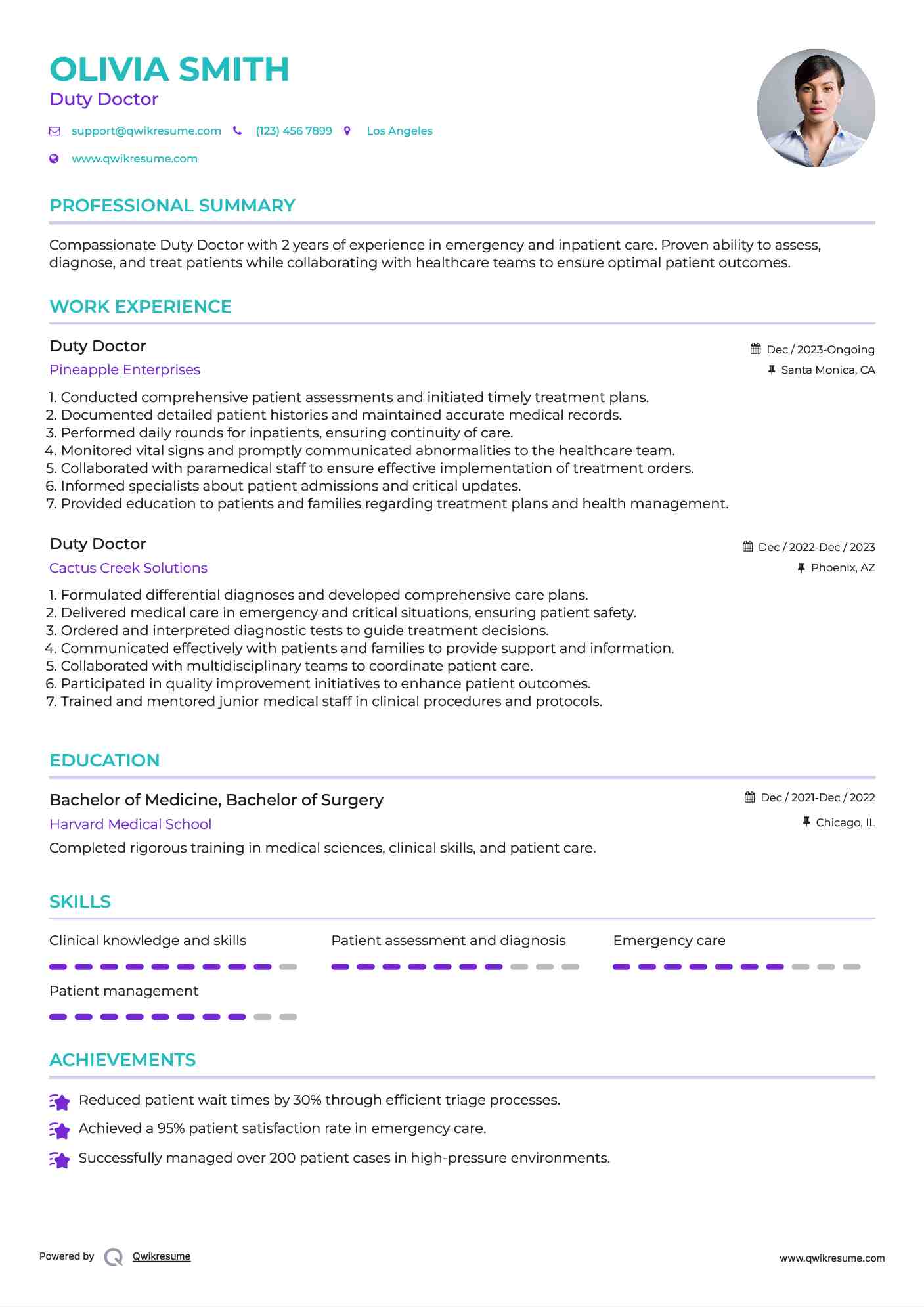 Duty Doctor Resume Sample