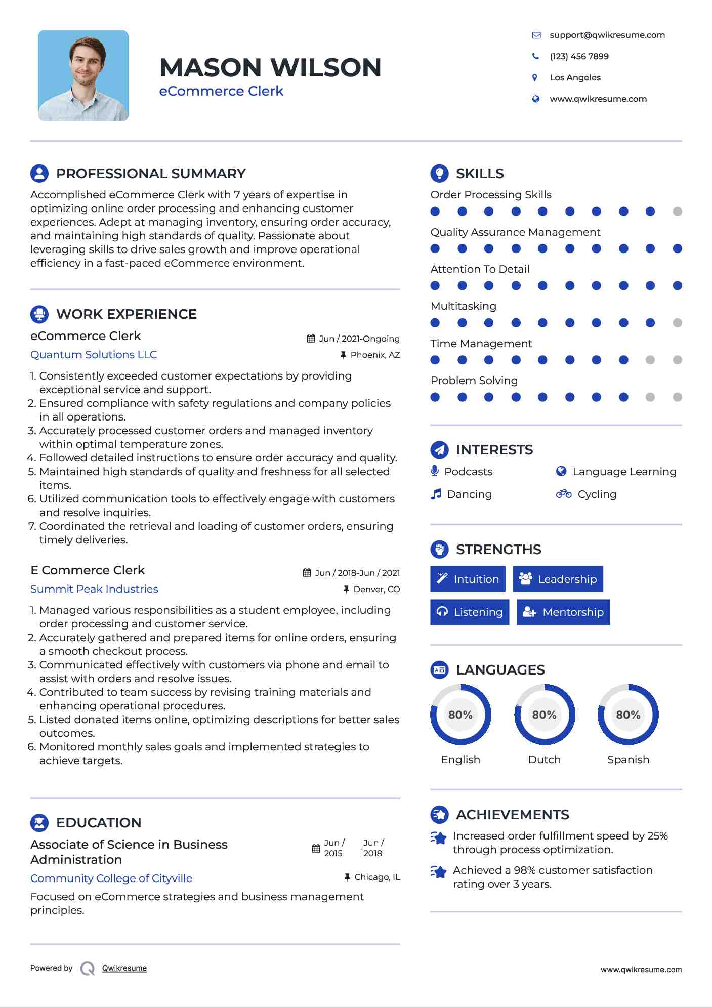 eCommerce Clerk Resume Sample