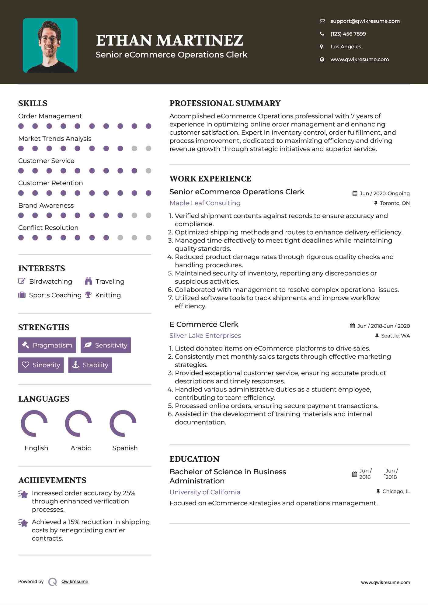 Senior eCommerce Operations Clerk Resume Example