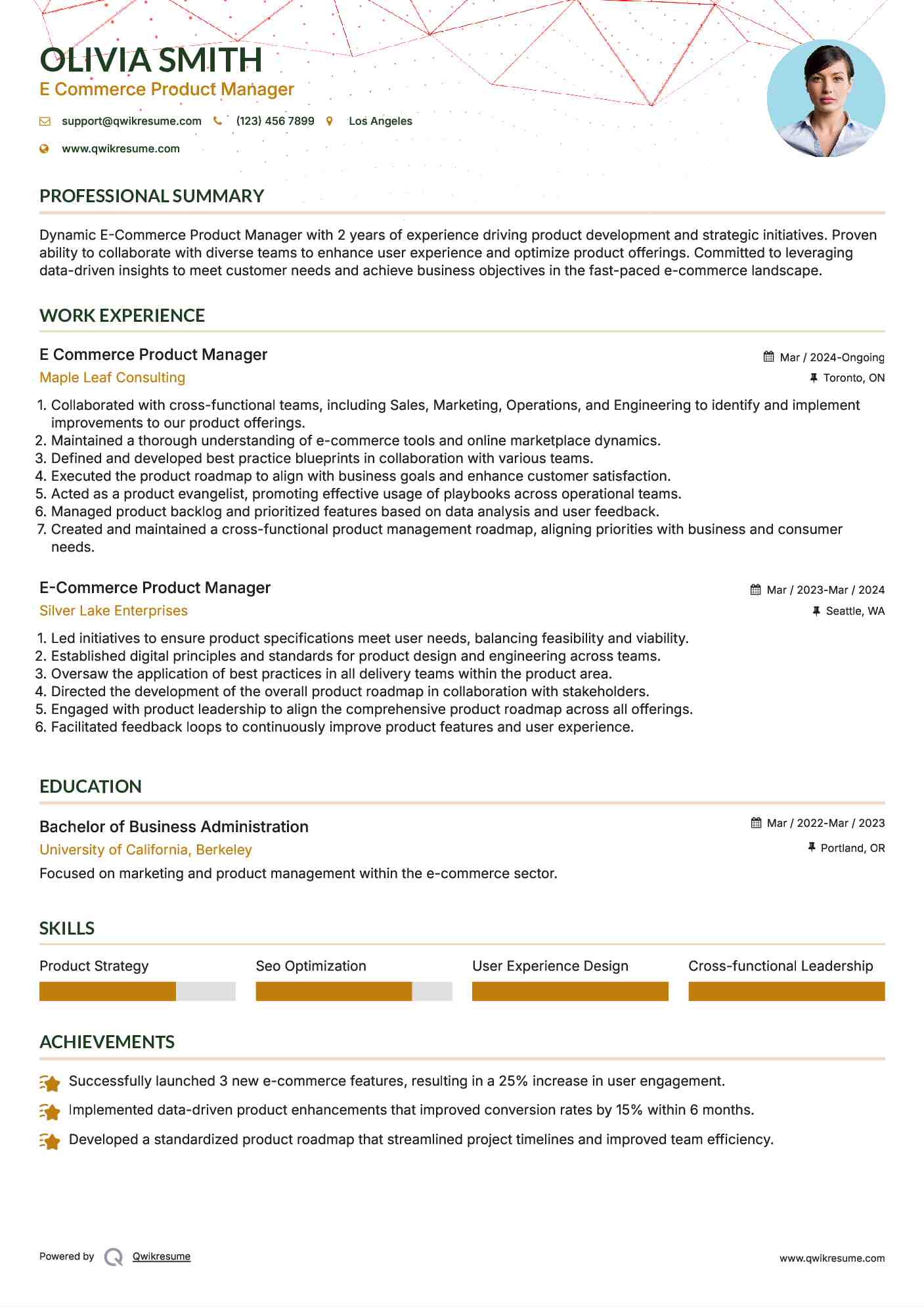 E Commerce Product Manager Resume Sample