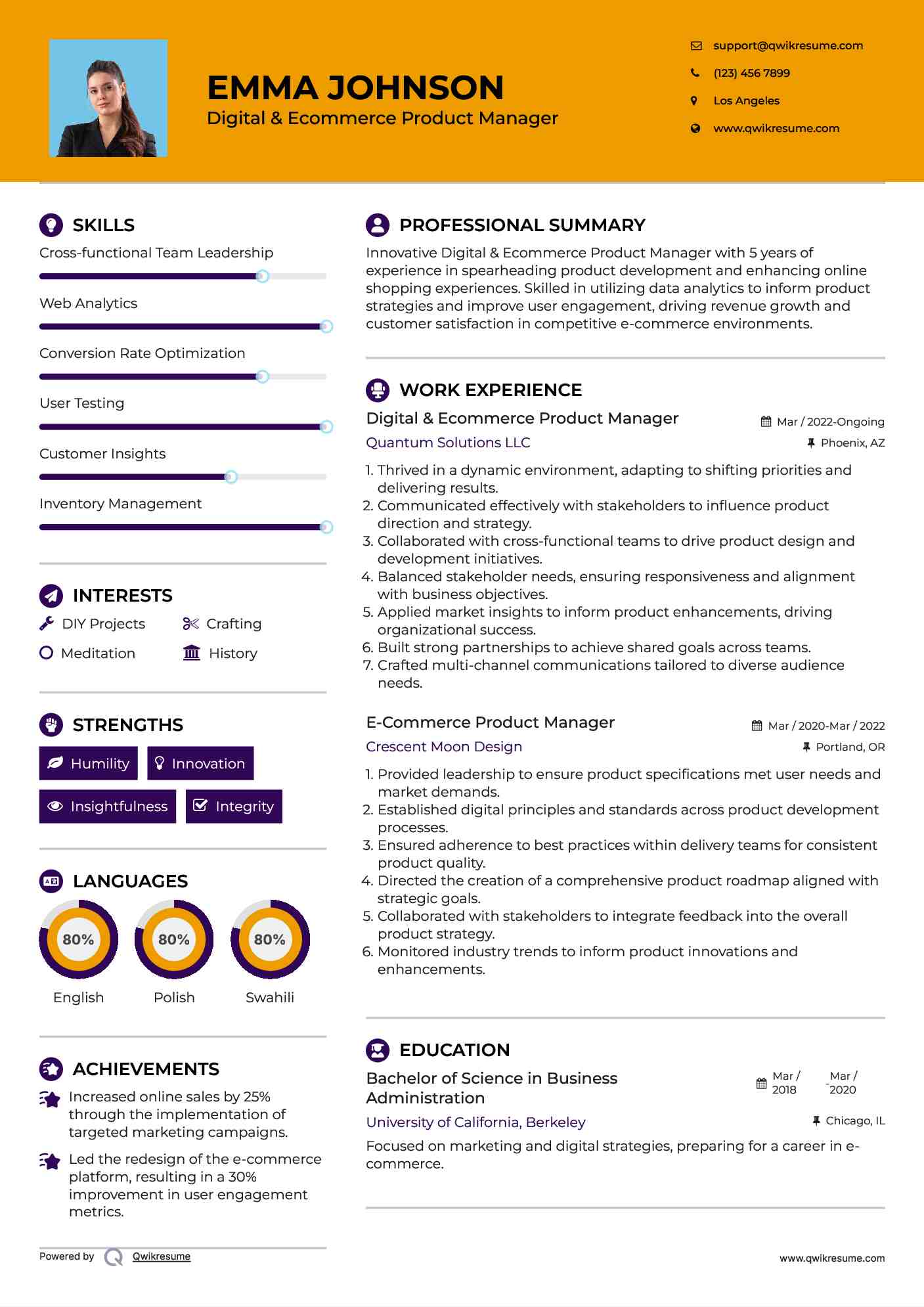 Digital & Ecommerce Product Manager Resume Template