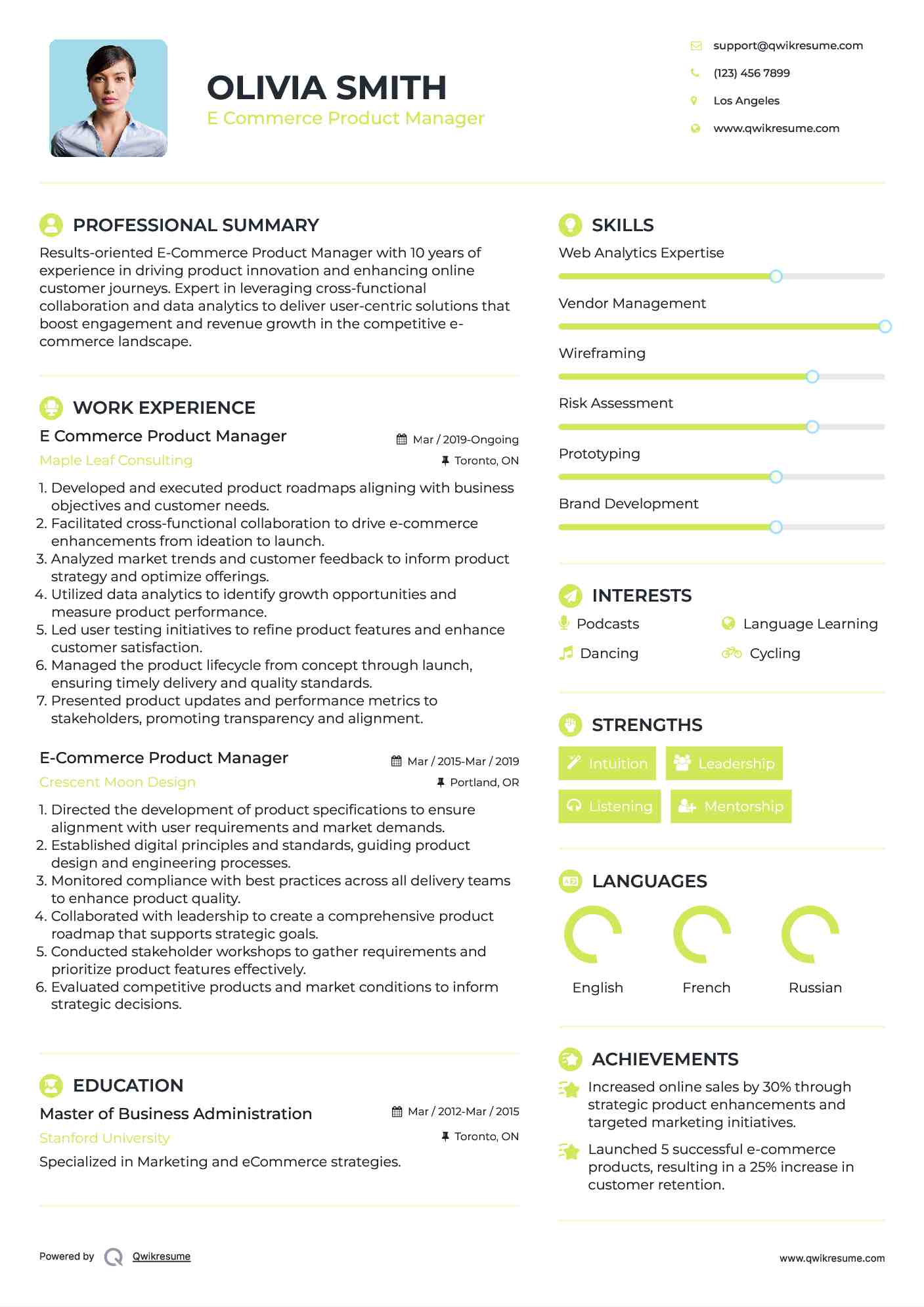 E Commerce Product Manager Resume Sample