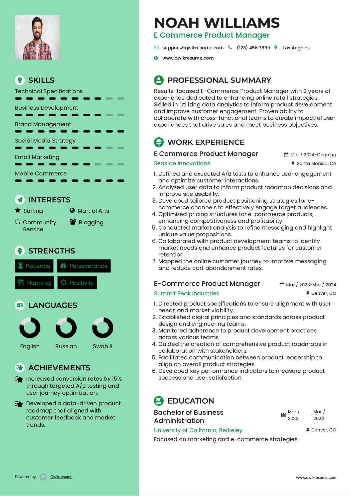 E Commerce Product Manager Resume Model