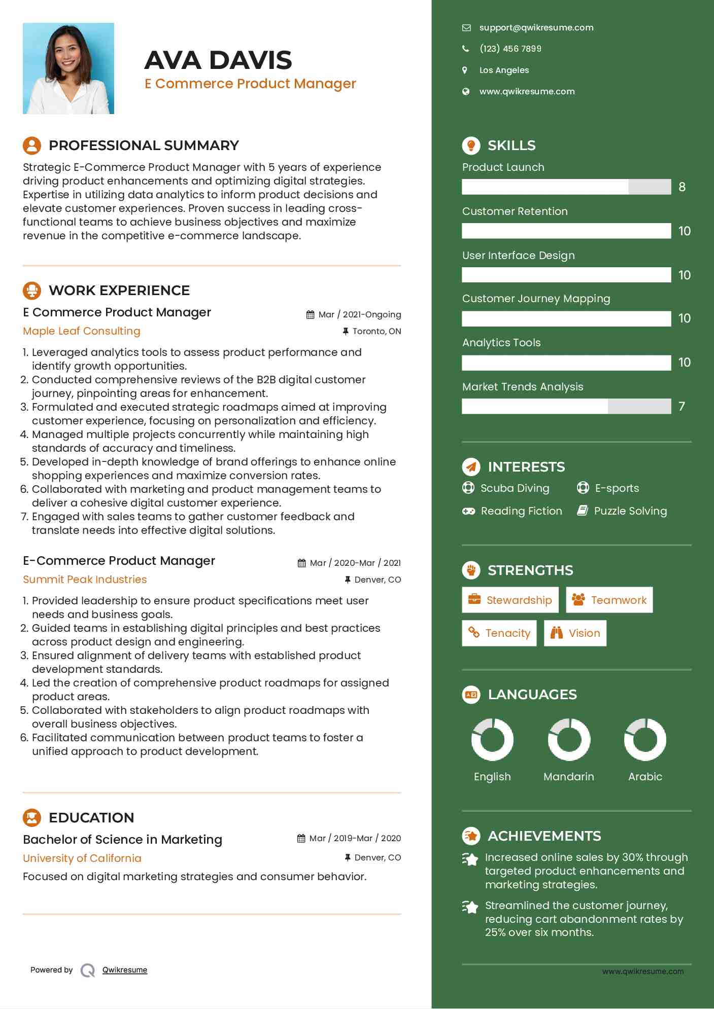 E Commerce Product Manager Resume Format