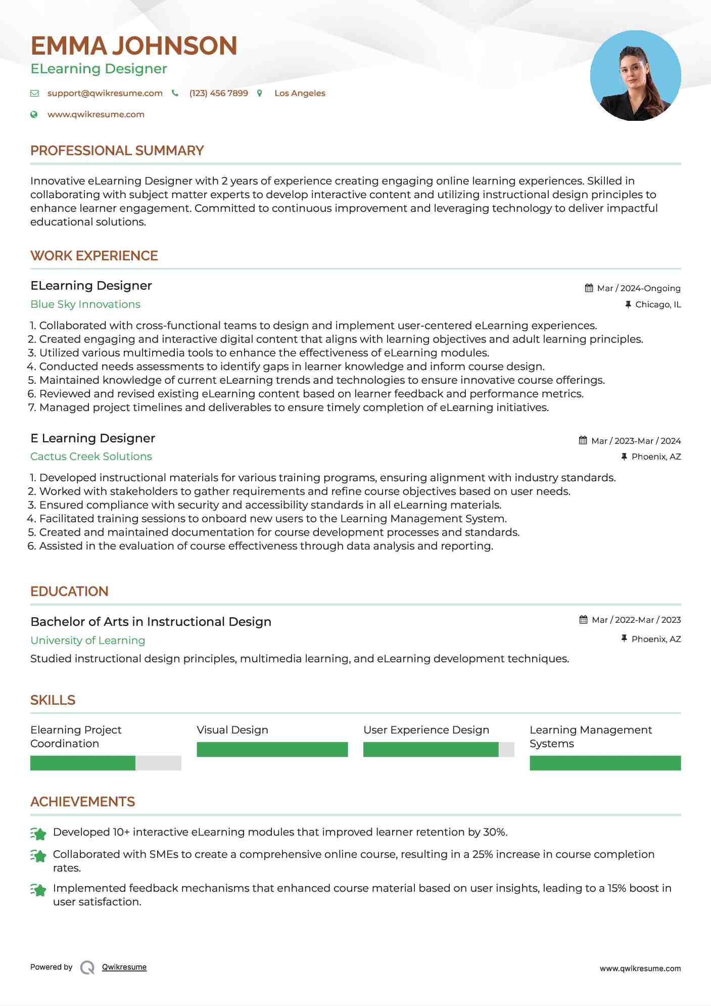 ELearning Designer Resume Format