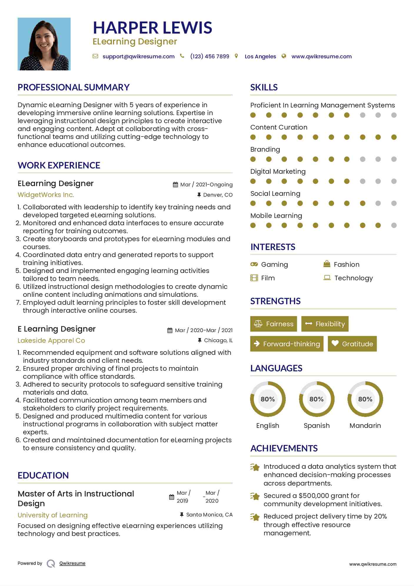 ELearning Designer Resume Format