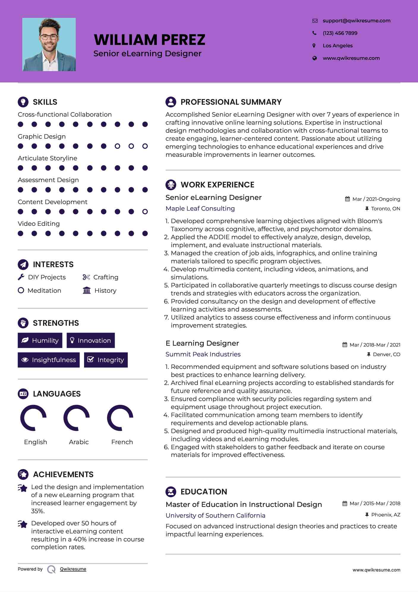 Senior eLearning Designer Resume Format