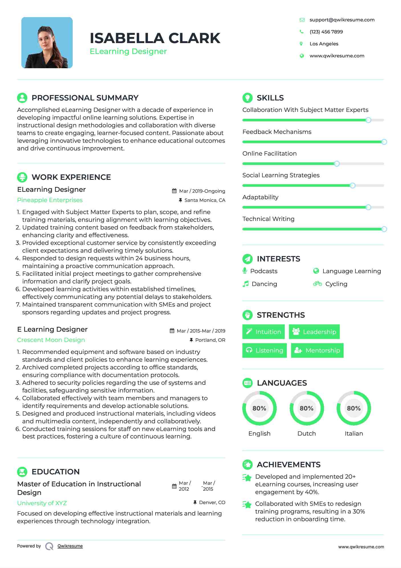 ELearning Designer Resume Example