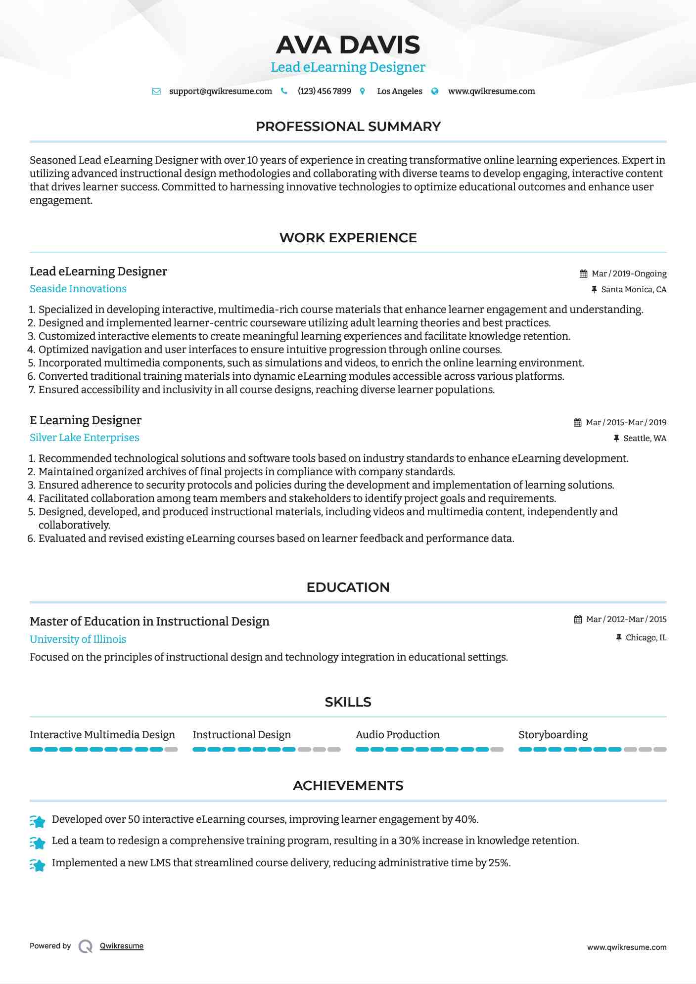 Lead eLearning Designer Resume Model