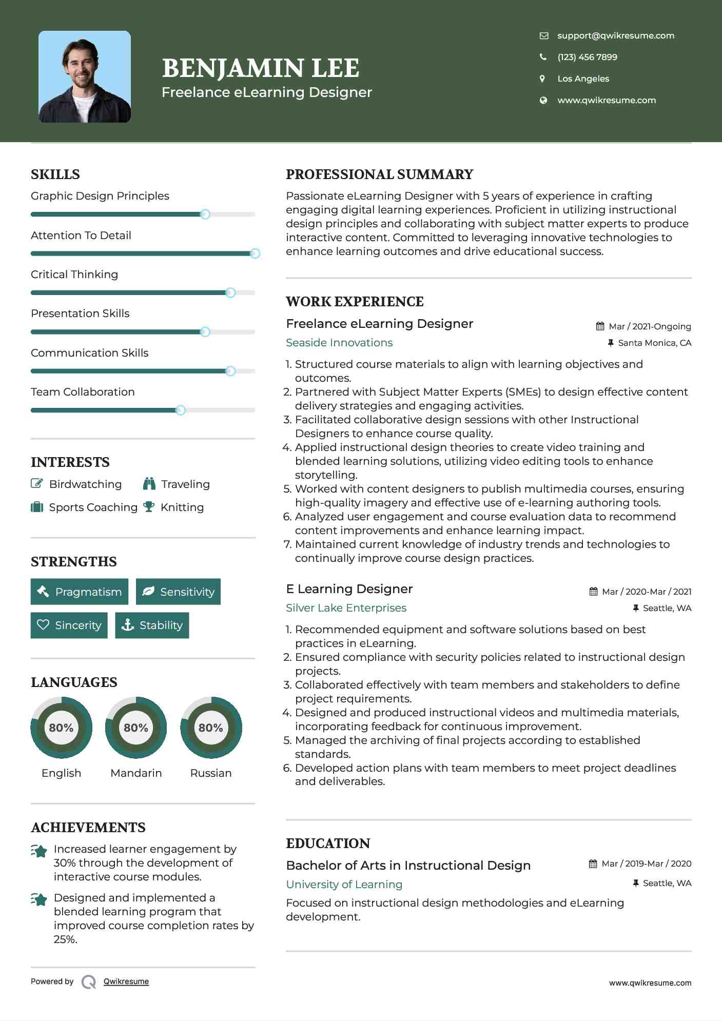 Freelance eLearning Designer Resume Template