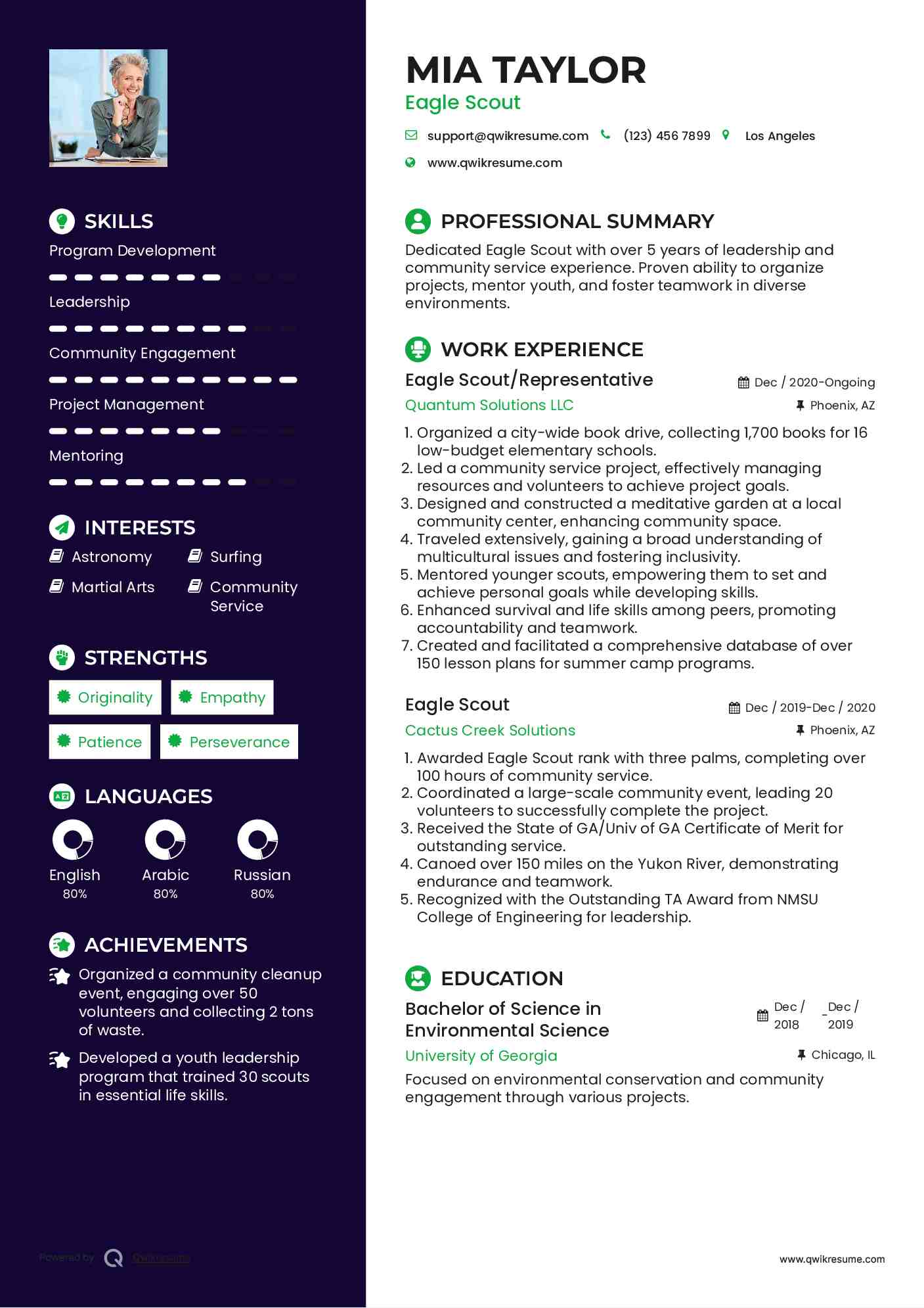 Eagle Scout/Representative Resume Format