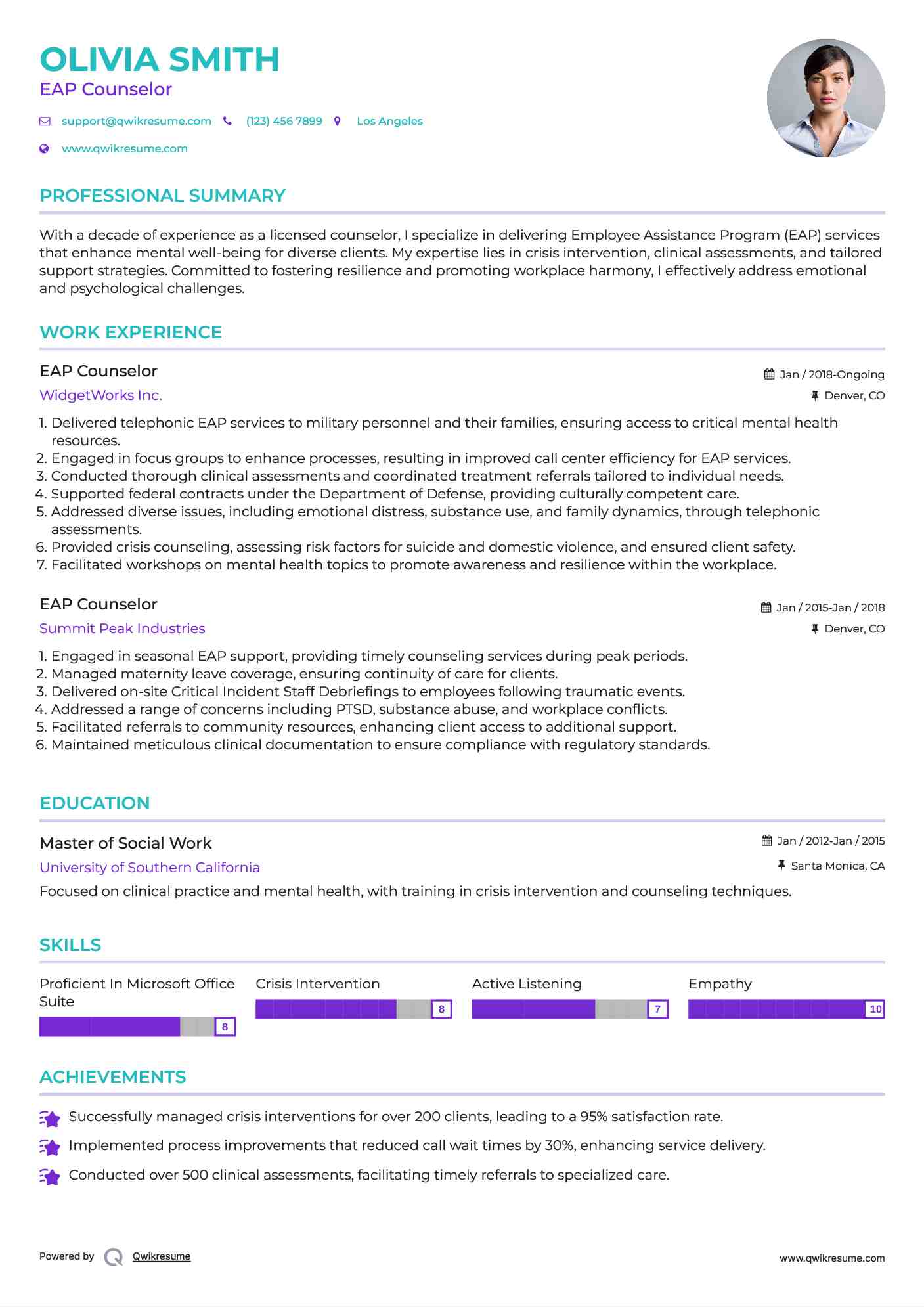 EAP Counselor Resume Sample
