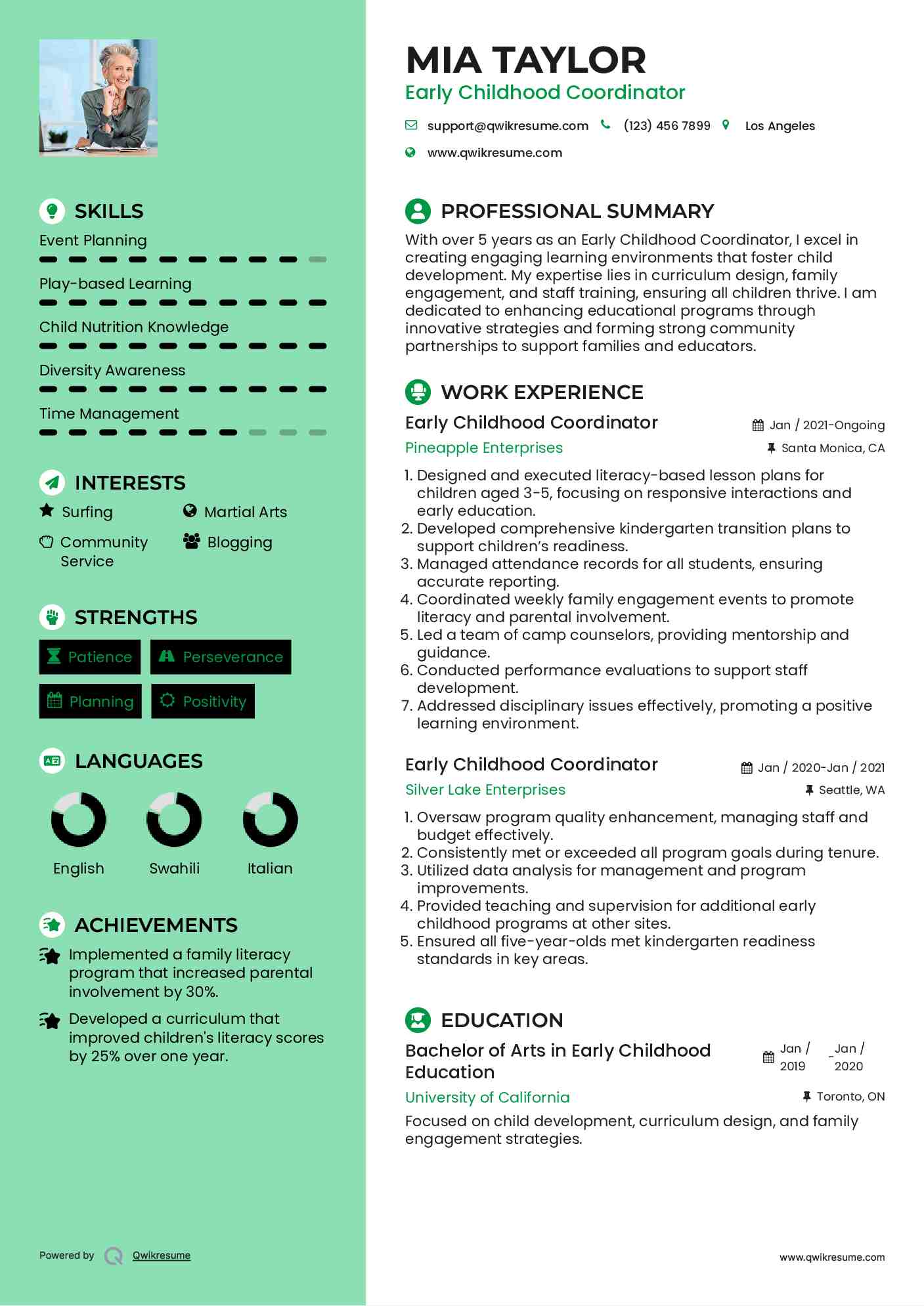 Early Childhood Coordinator Resume Format