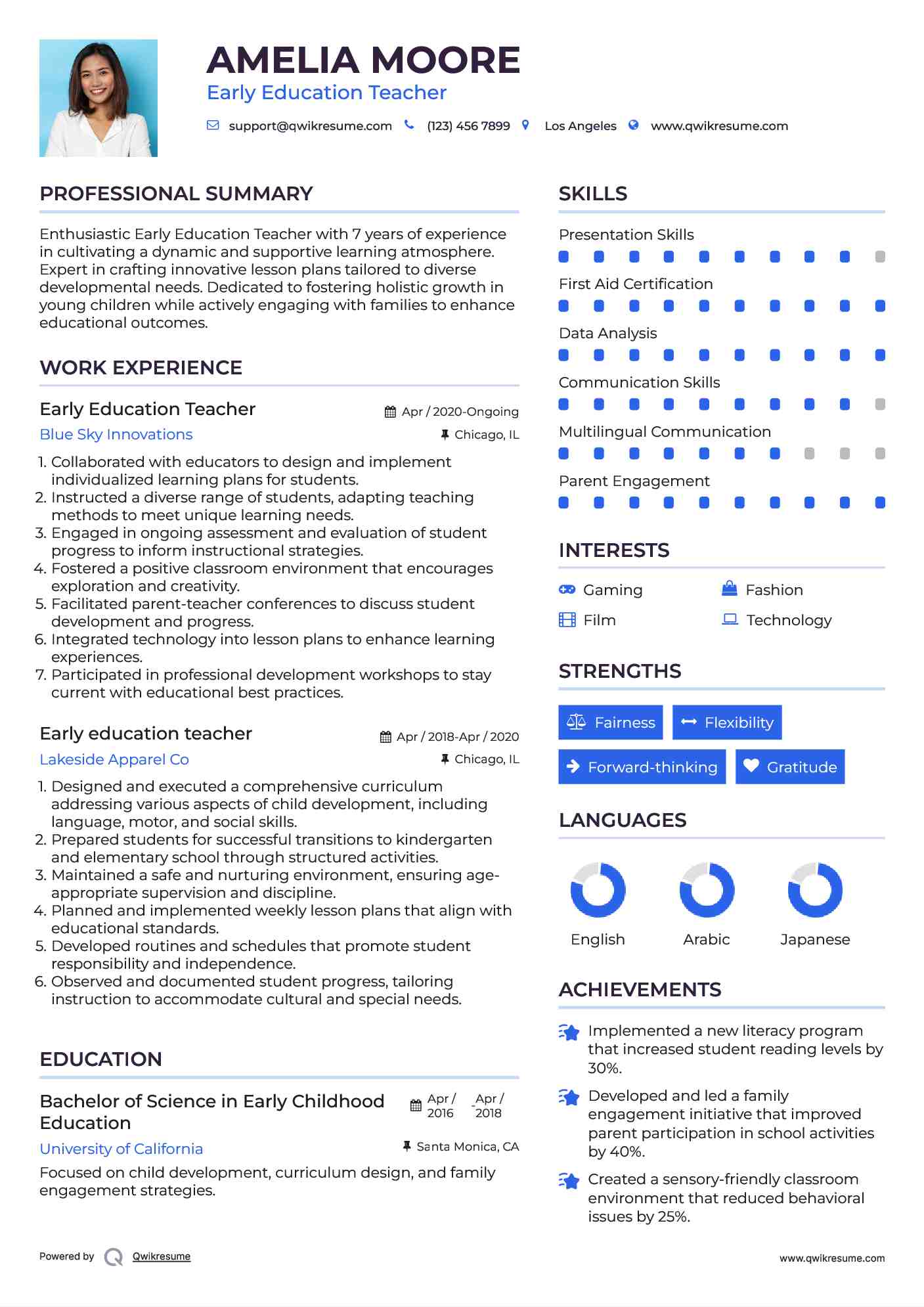 Early Education Teacher
 Resume Format