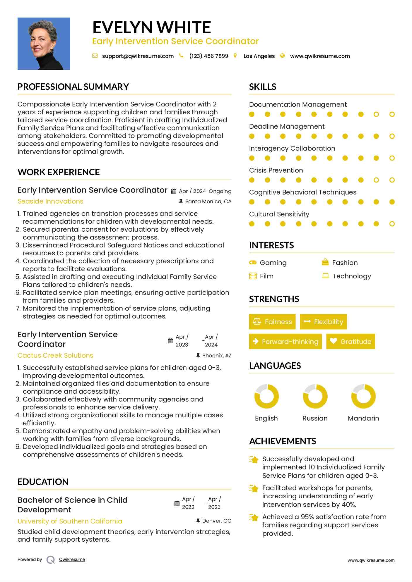 Early Intervention Service Coordinator Resume Model