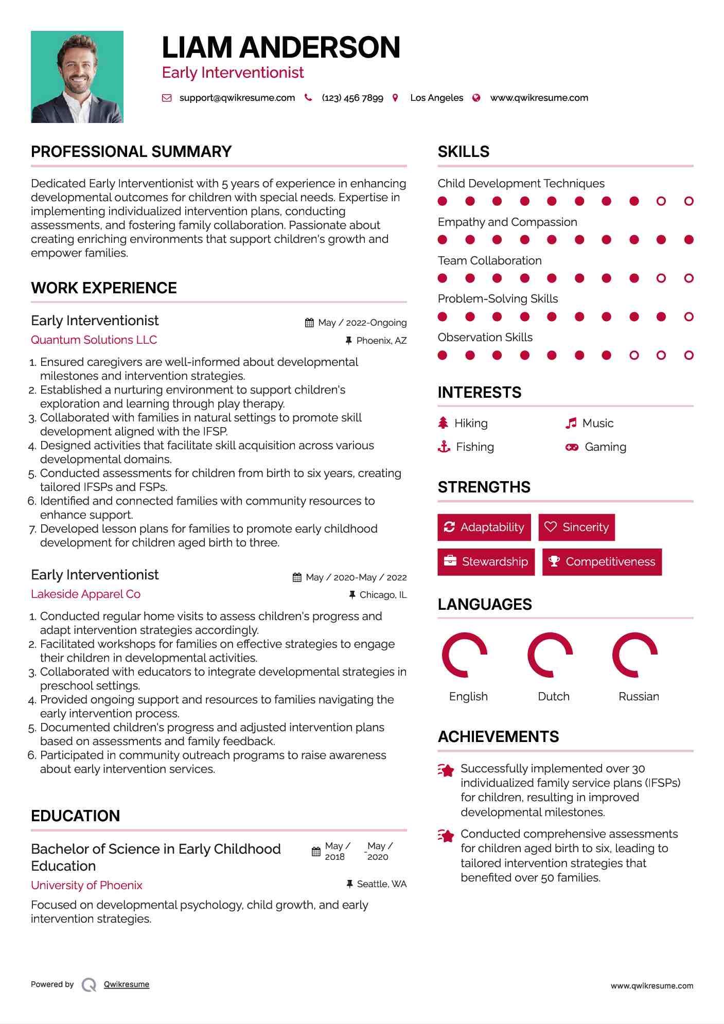 Early Interventionist Resume Sample