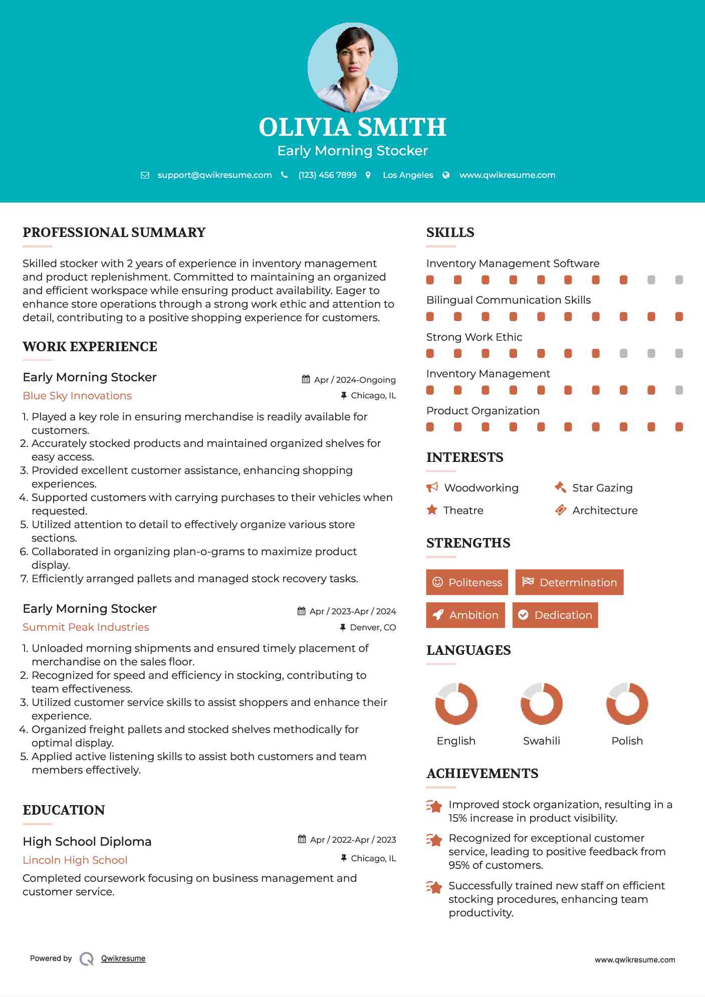 Early Morning Stocker Resume Sample