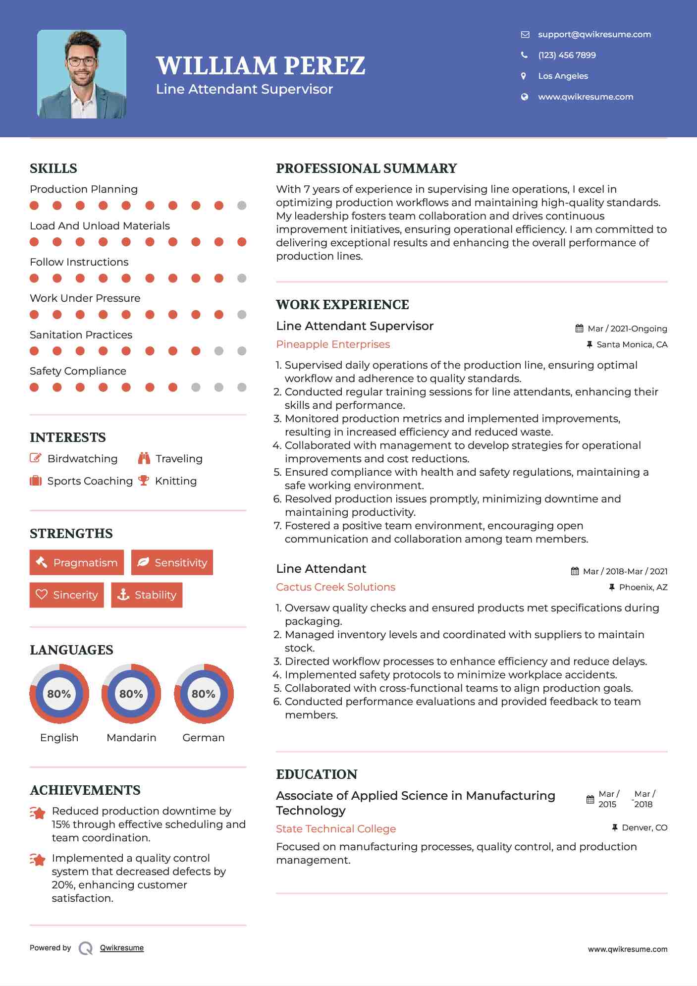 Line Attendant Supervisor Resume Template
