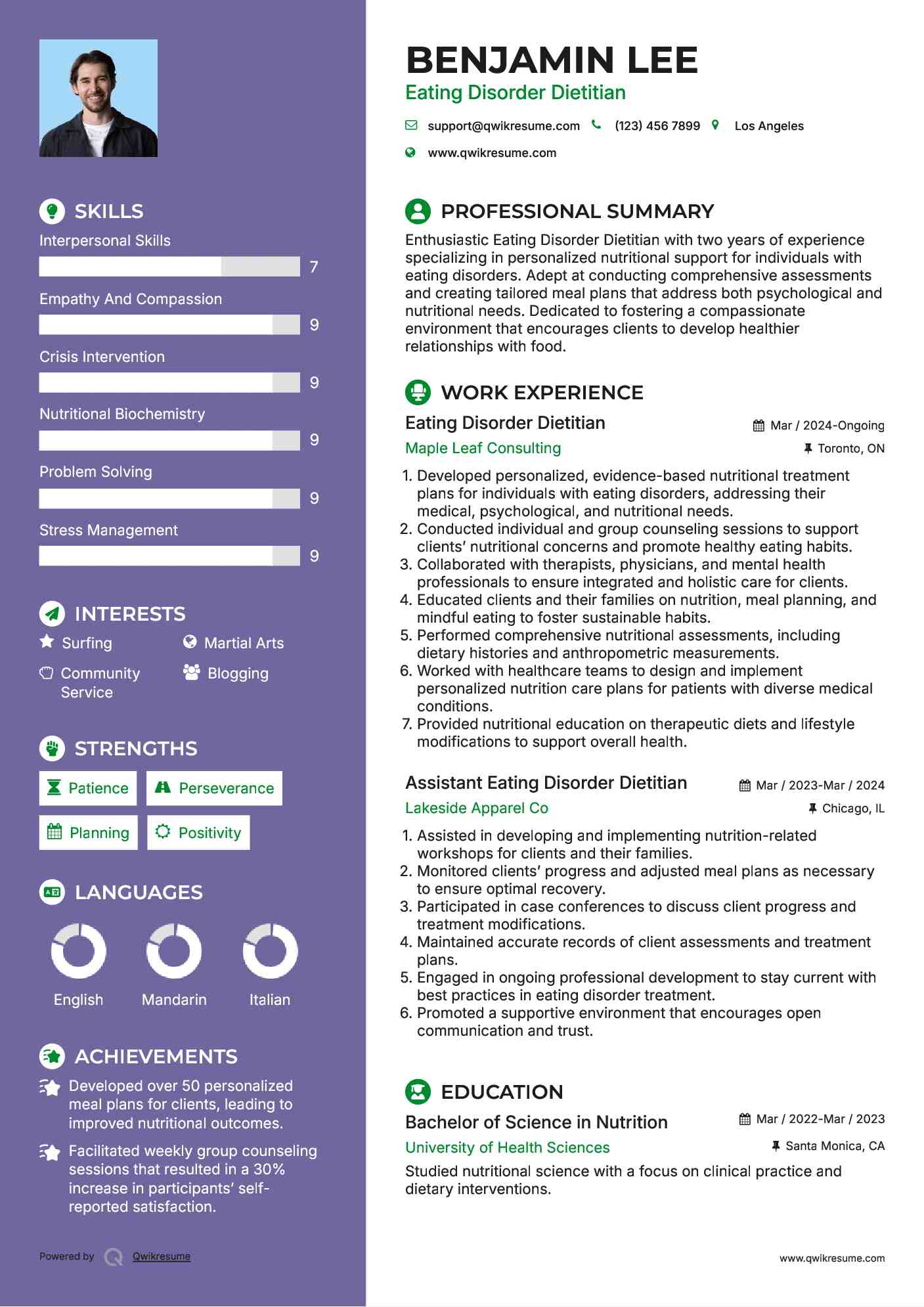 Eating Disorder Dietitian Resume Format