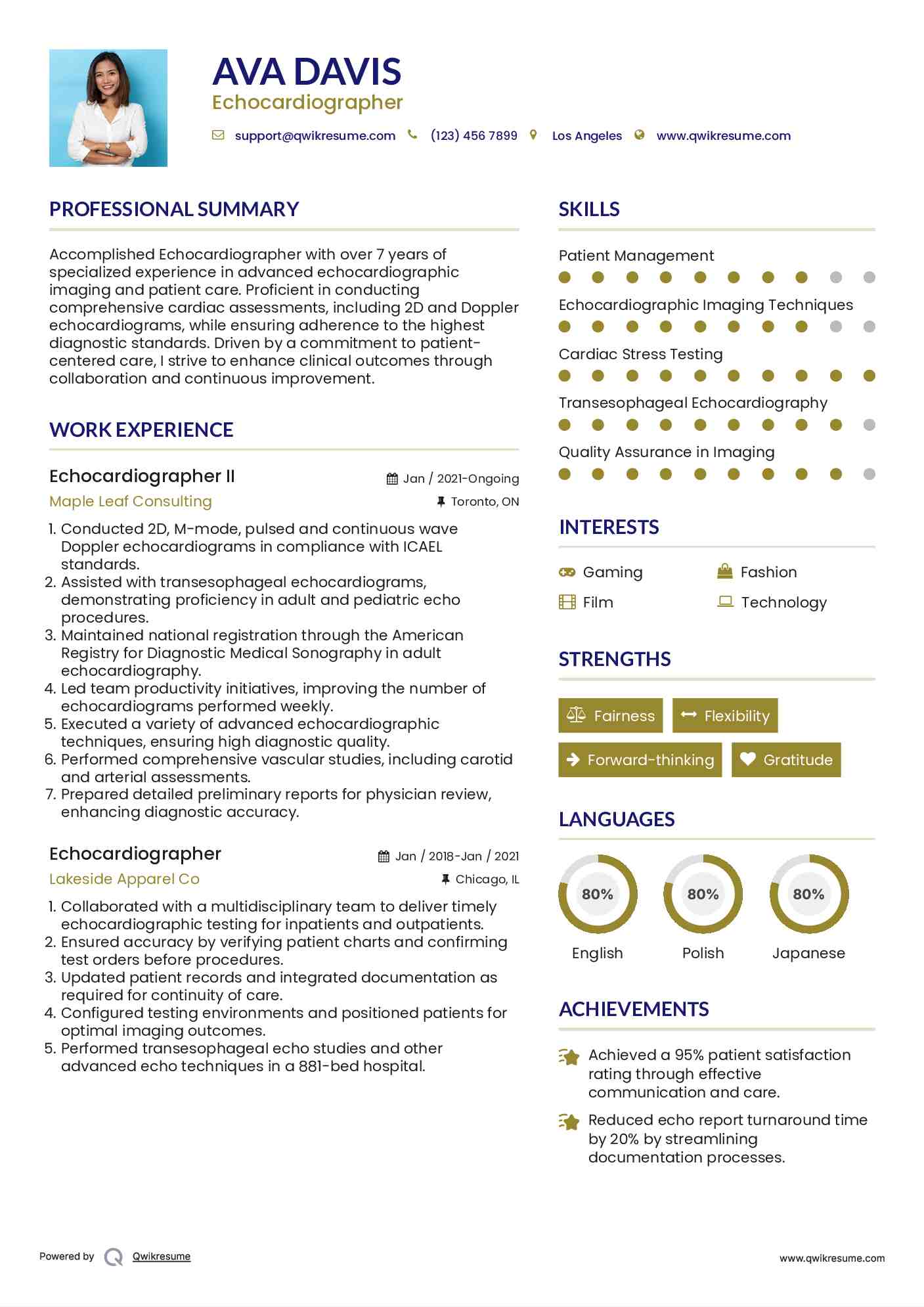 Echocardiographer II Resume Sample