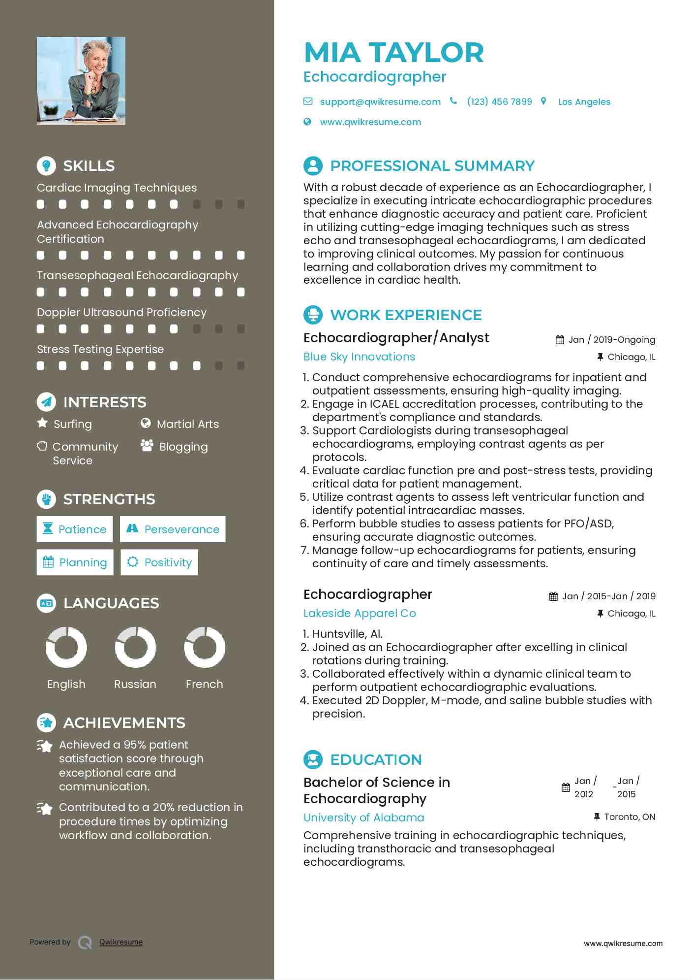 Echocardiographer/Analyst Resume Model