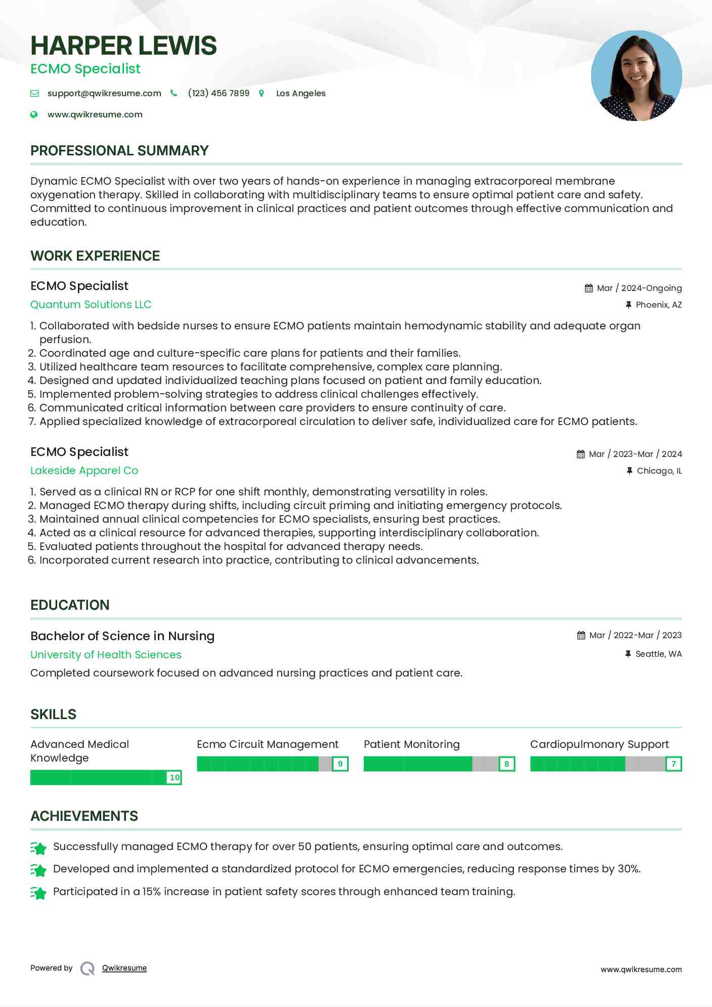 ECMO Specialist Resume Sample