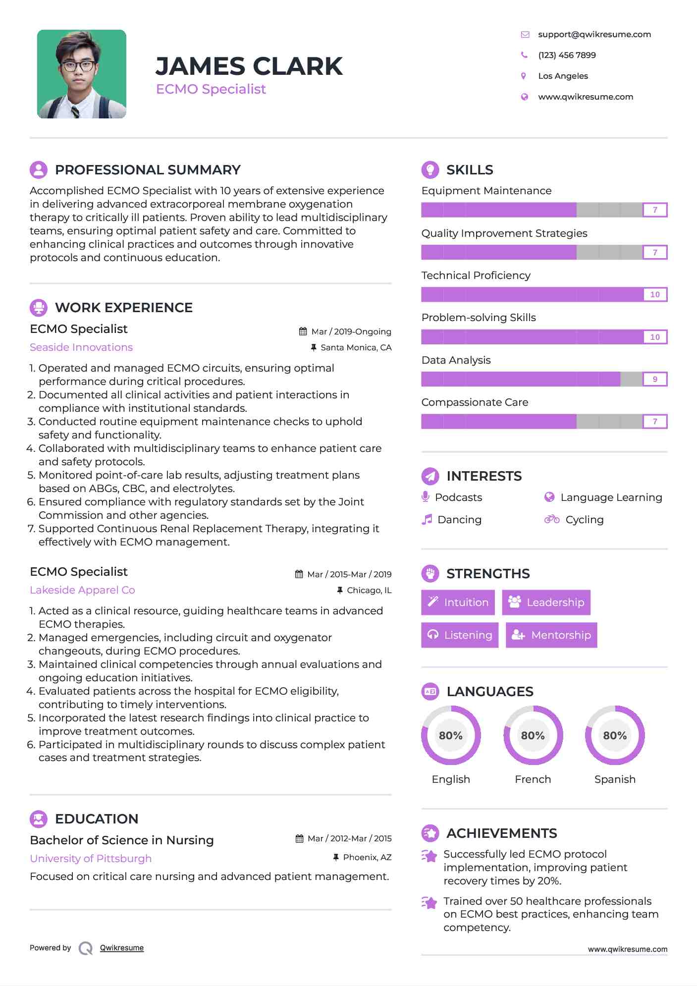 ECMO Specialist Resume Model