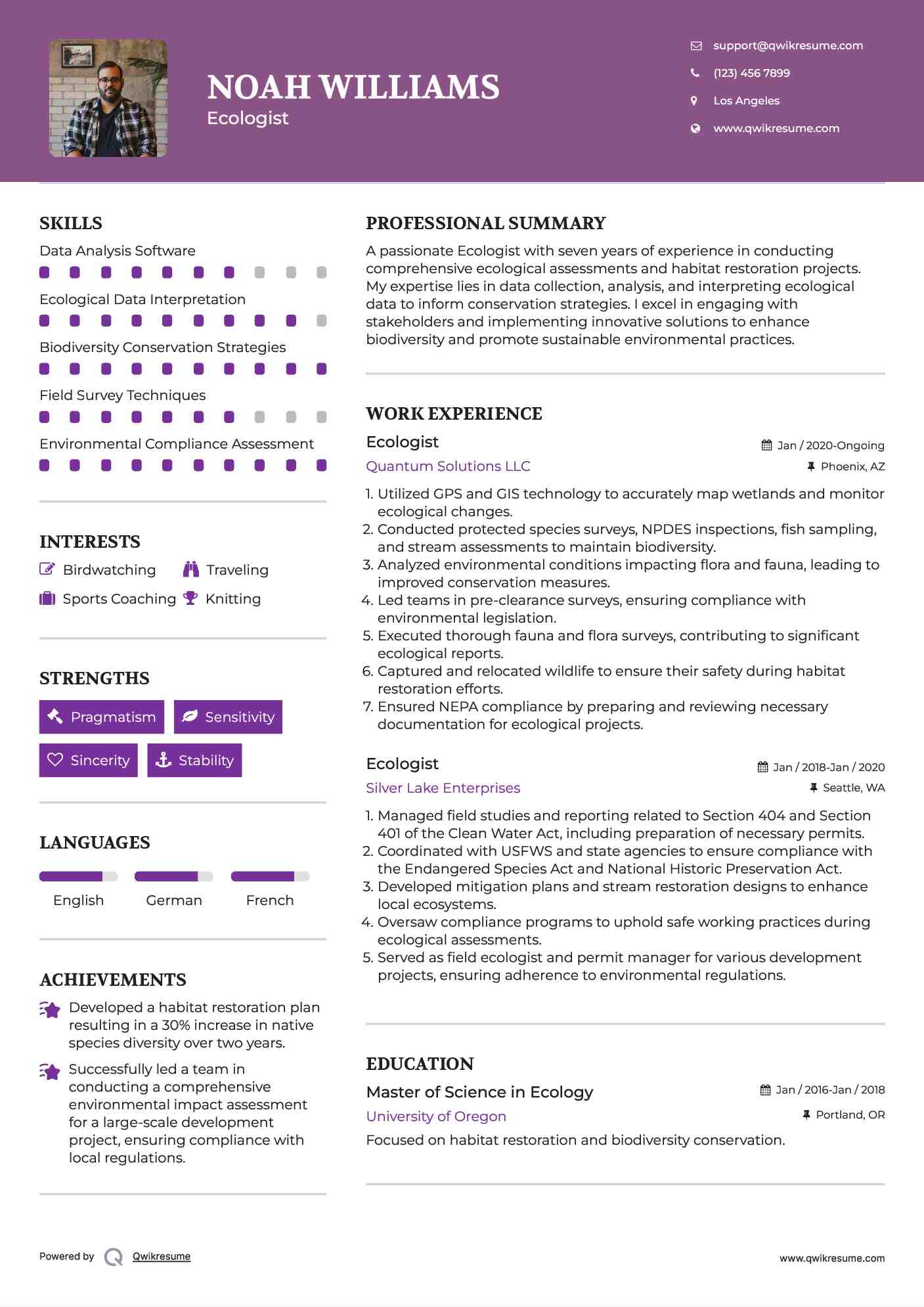 Ecologist Resume Example