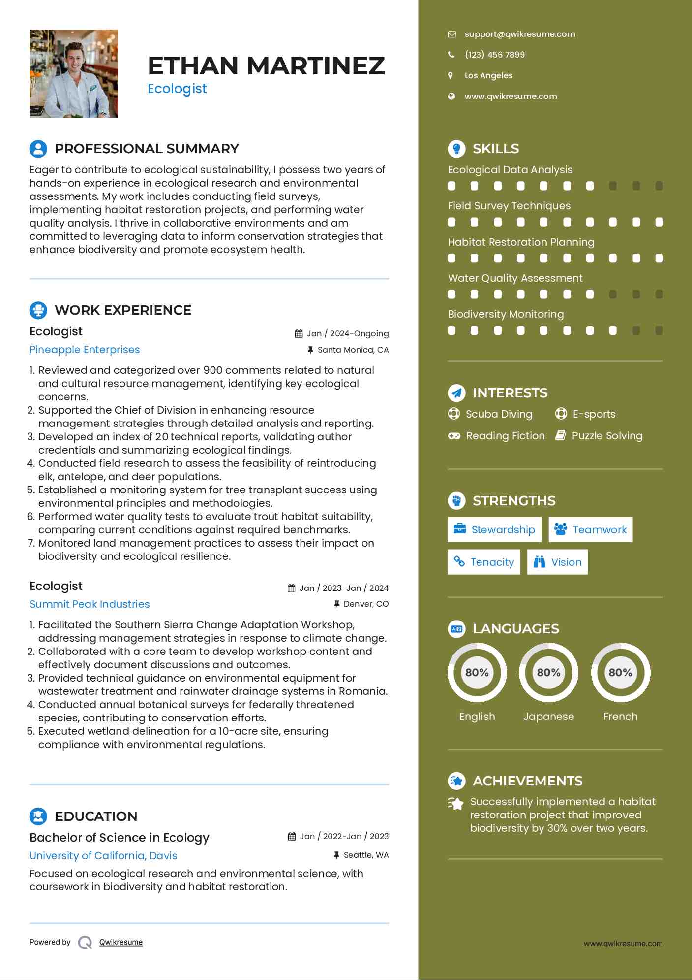 Ecologist Resume Sample