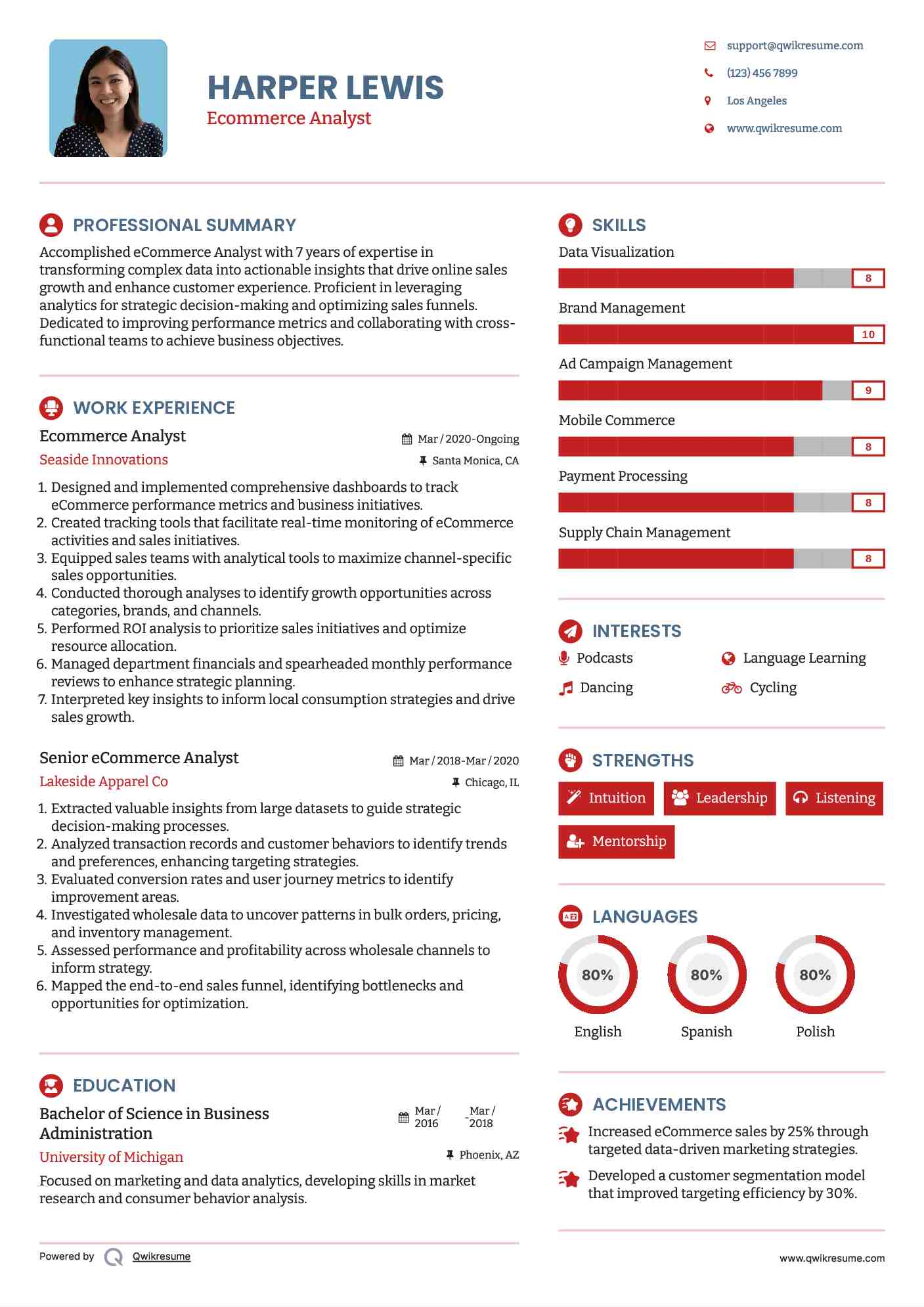 Ecommerce Analyst Resume Model