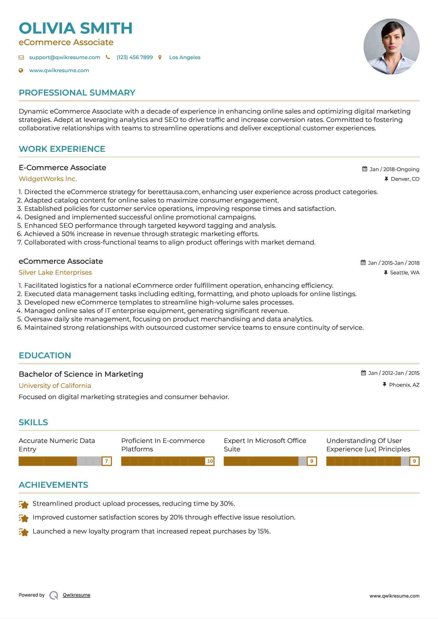 E-Commerce Associate Resume Model