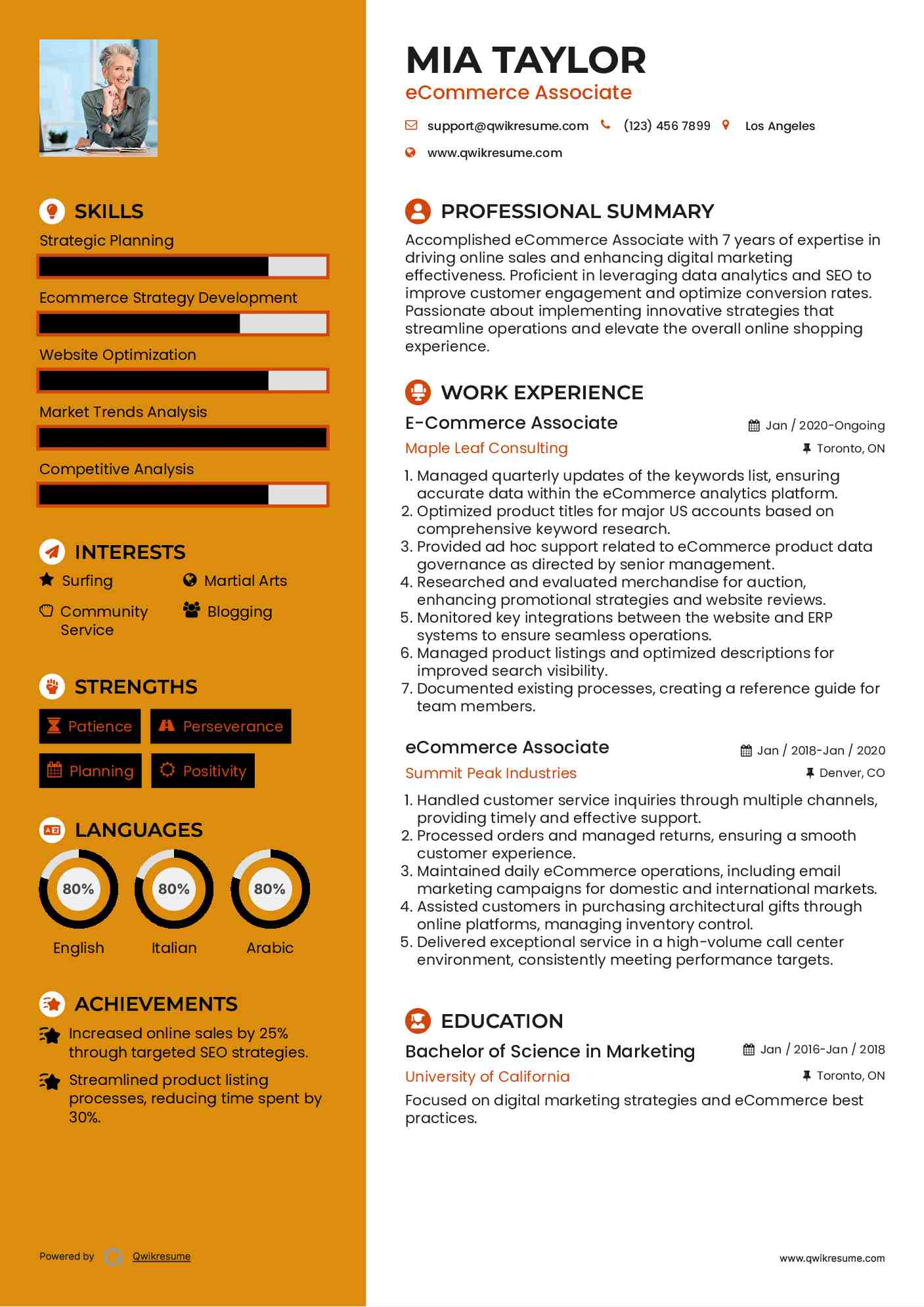 E-Commerce Associate Resume Model