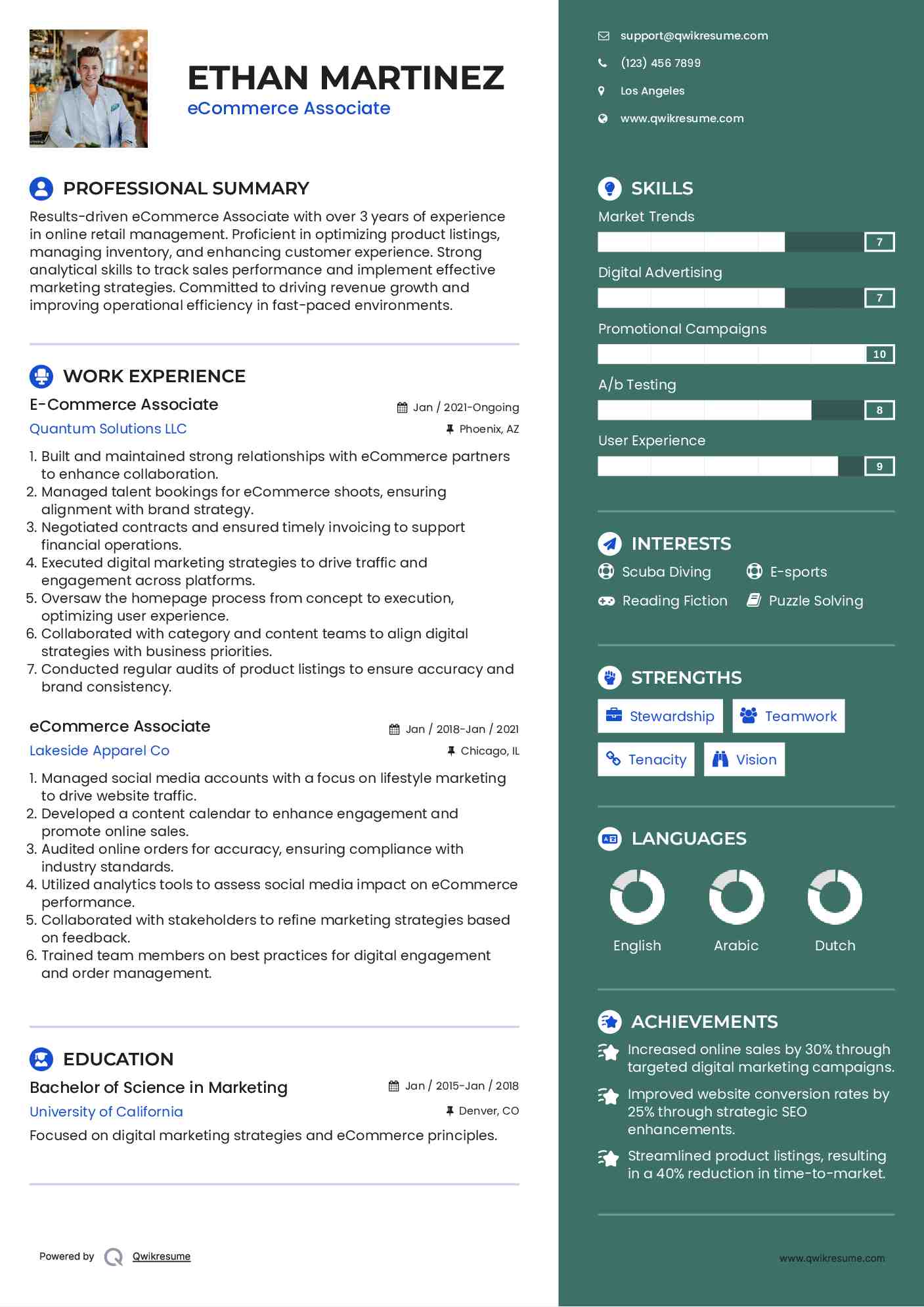 E-Commerce Associate Resume Example