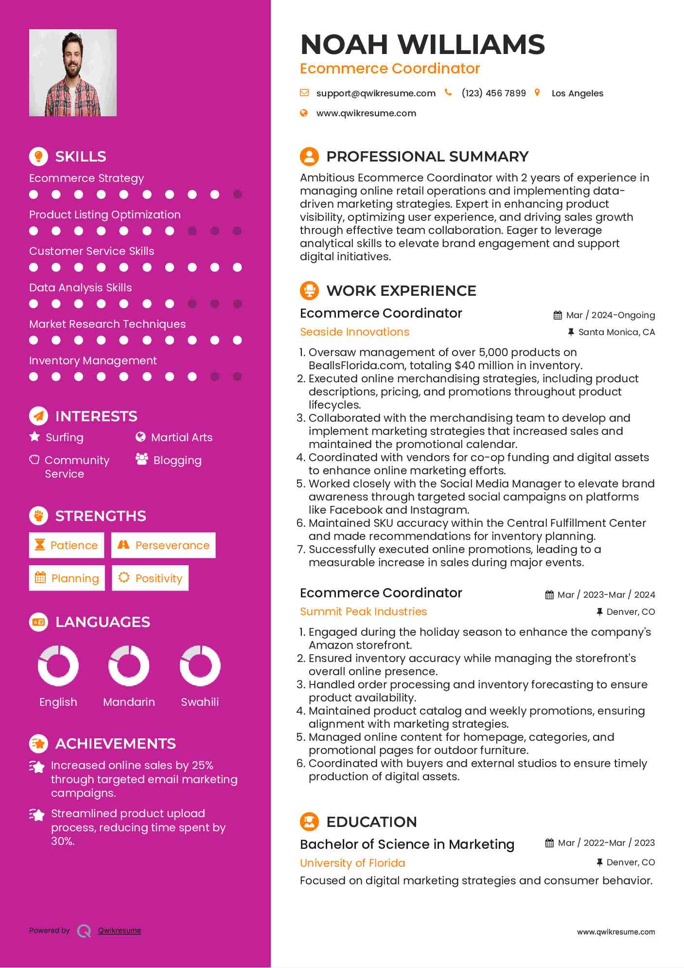 Ecommerce Coordinator Resume Example