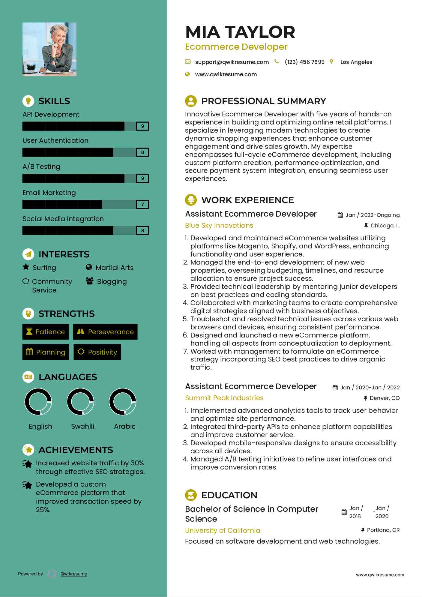 Assistant Ecommerce Developer Resume Sample