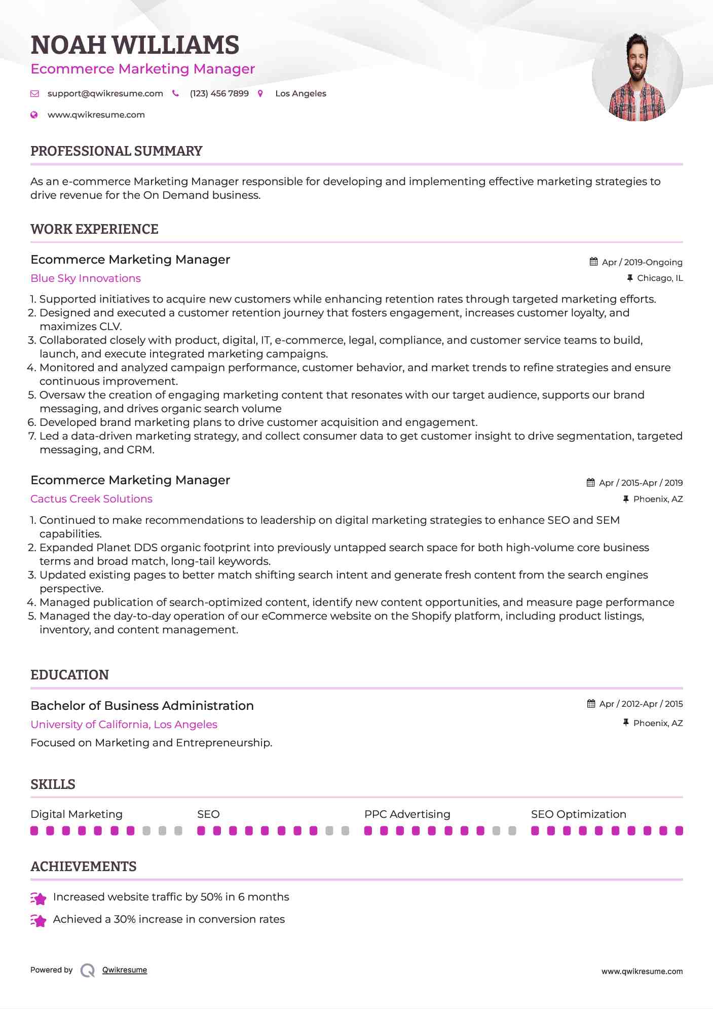 Ecommerce Marketing Manager Resume Template