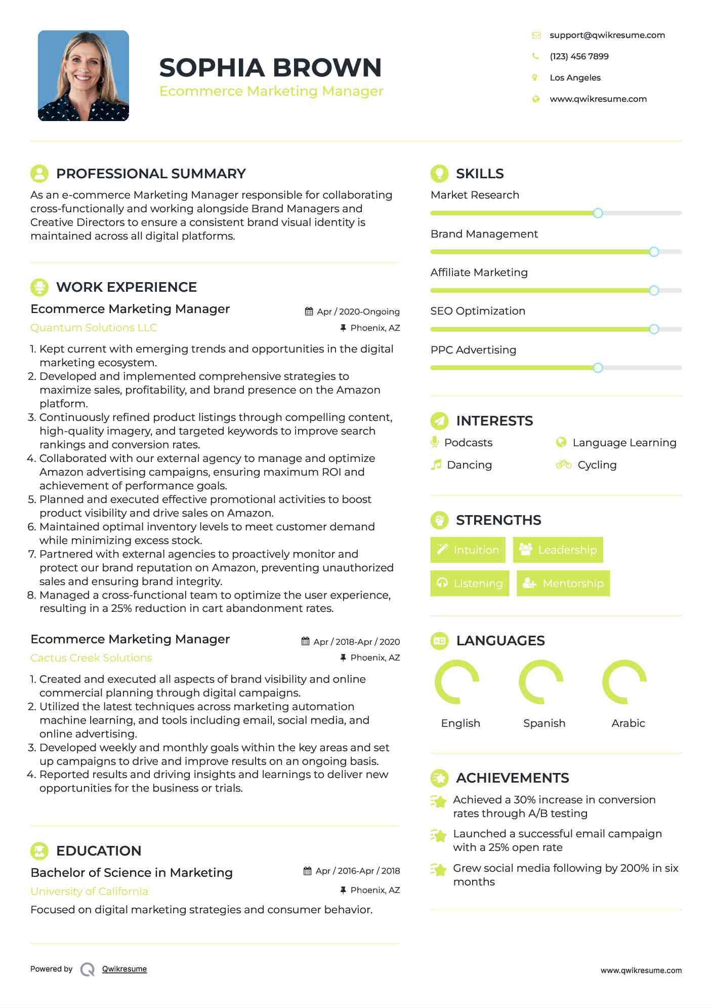 Ecommerce Marketing Manager Resume Template
