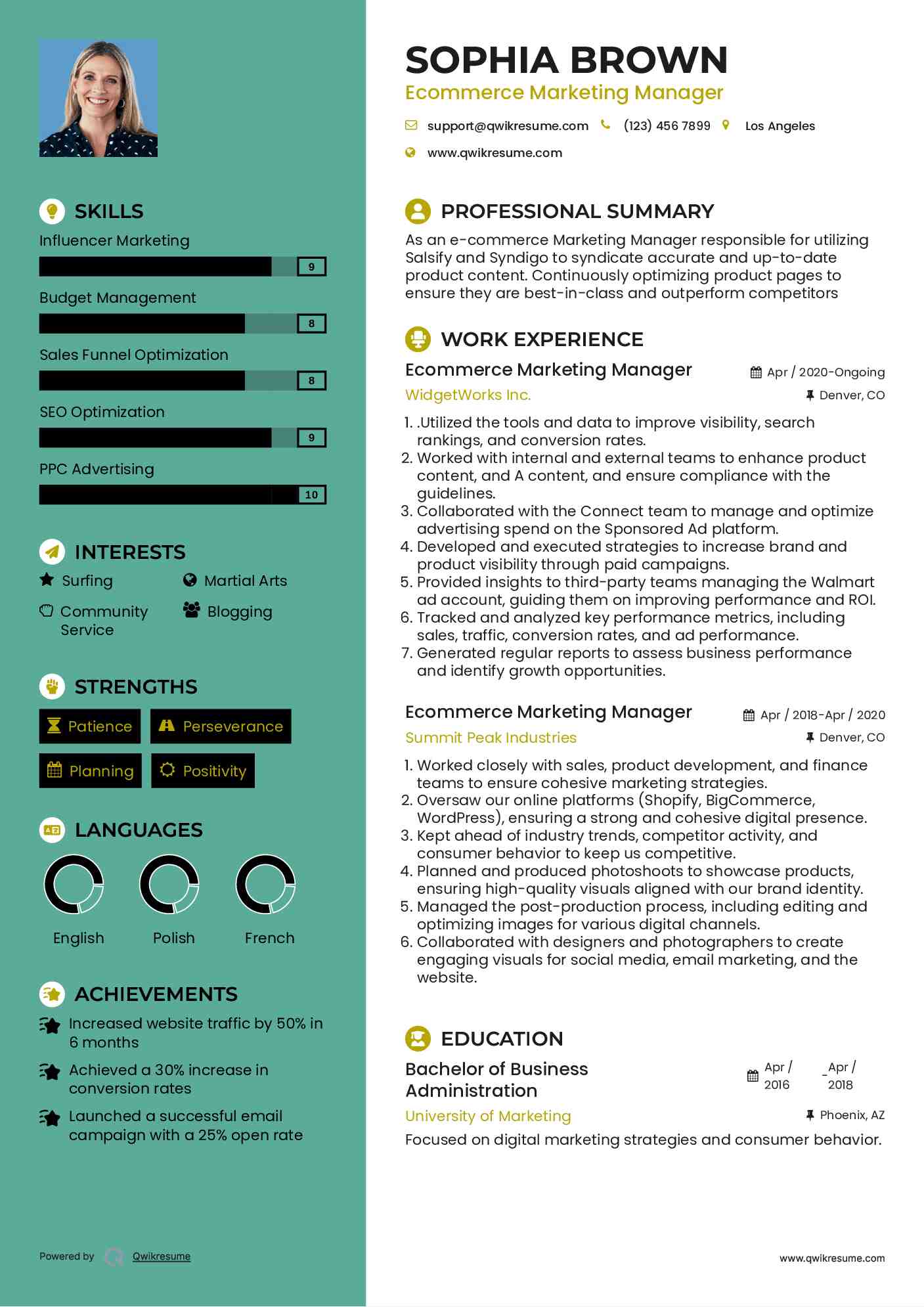 Ecommerce Marketing Manager Resume Sample