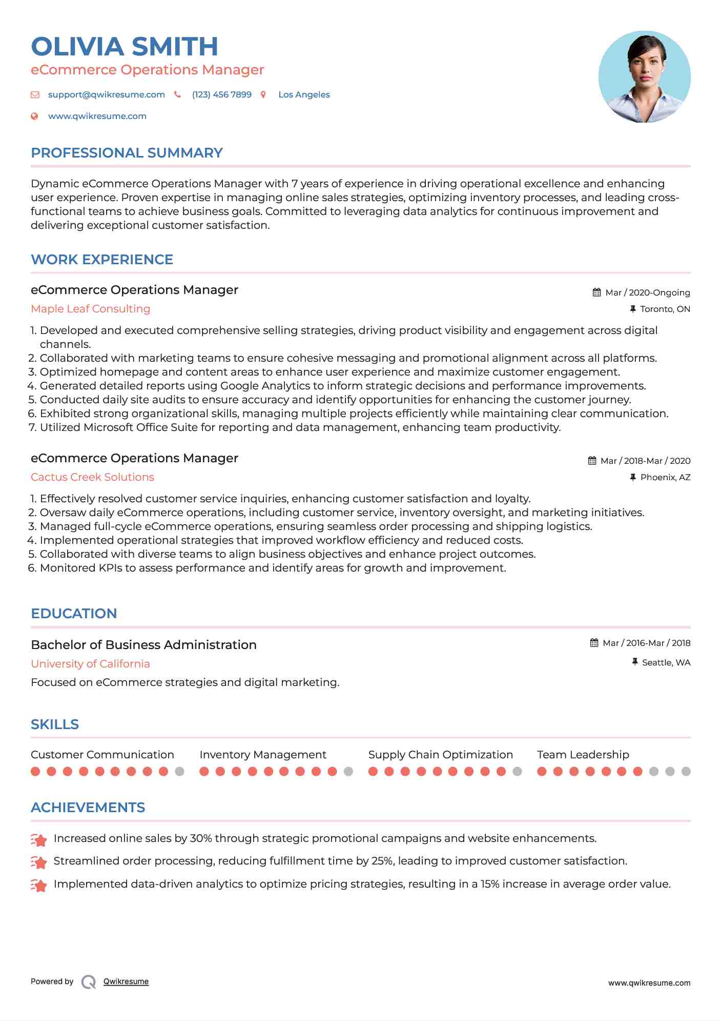 eCommerce Operations Manager Resume Template