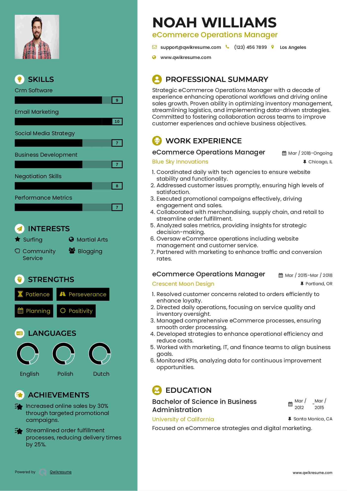 eCommerce Operations Manager Resume Model