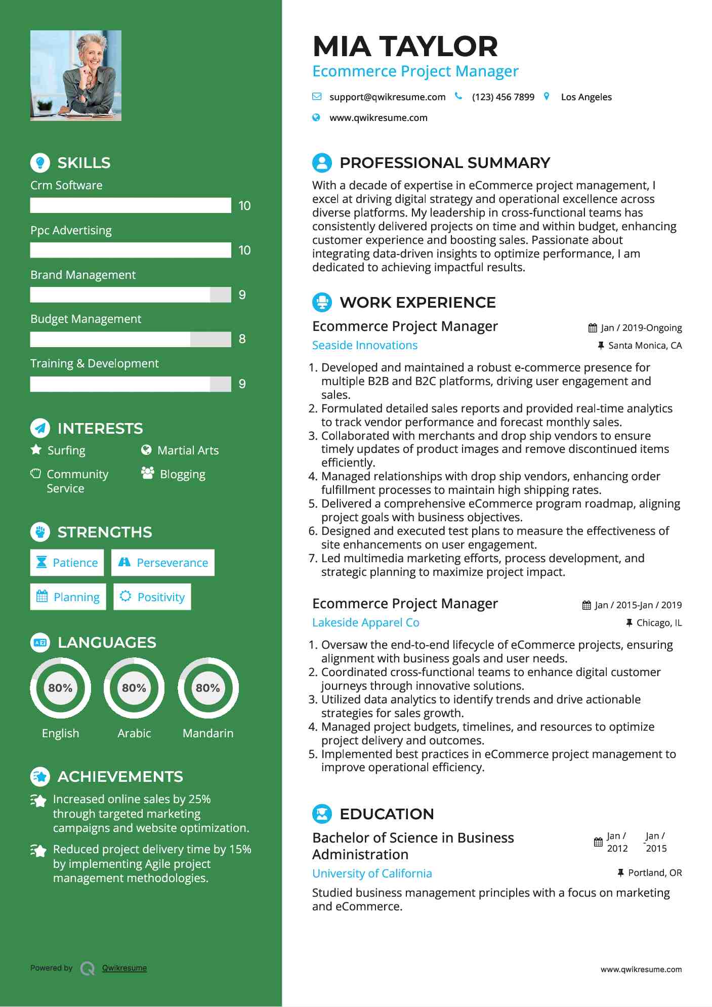 Ecommerce Project Manager Resume Format